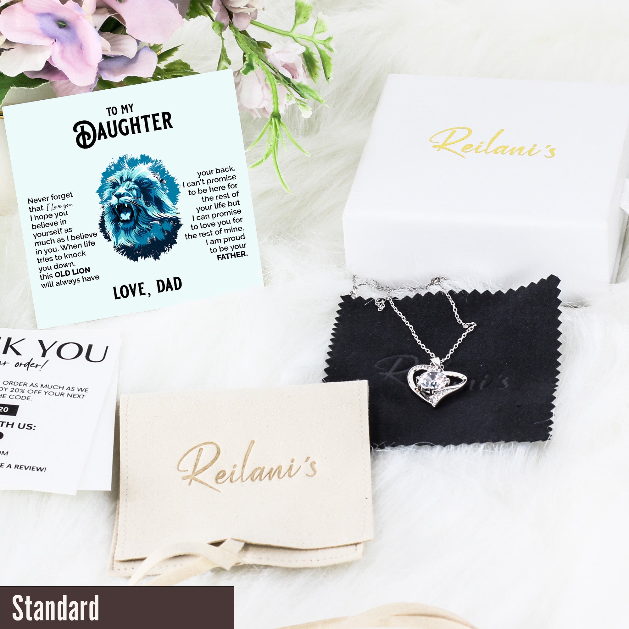 Personalized Father to Daughter Gift - Handmade Silver Lion Necklace with Heartfelt Message Card - Image 4