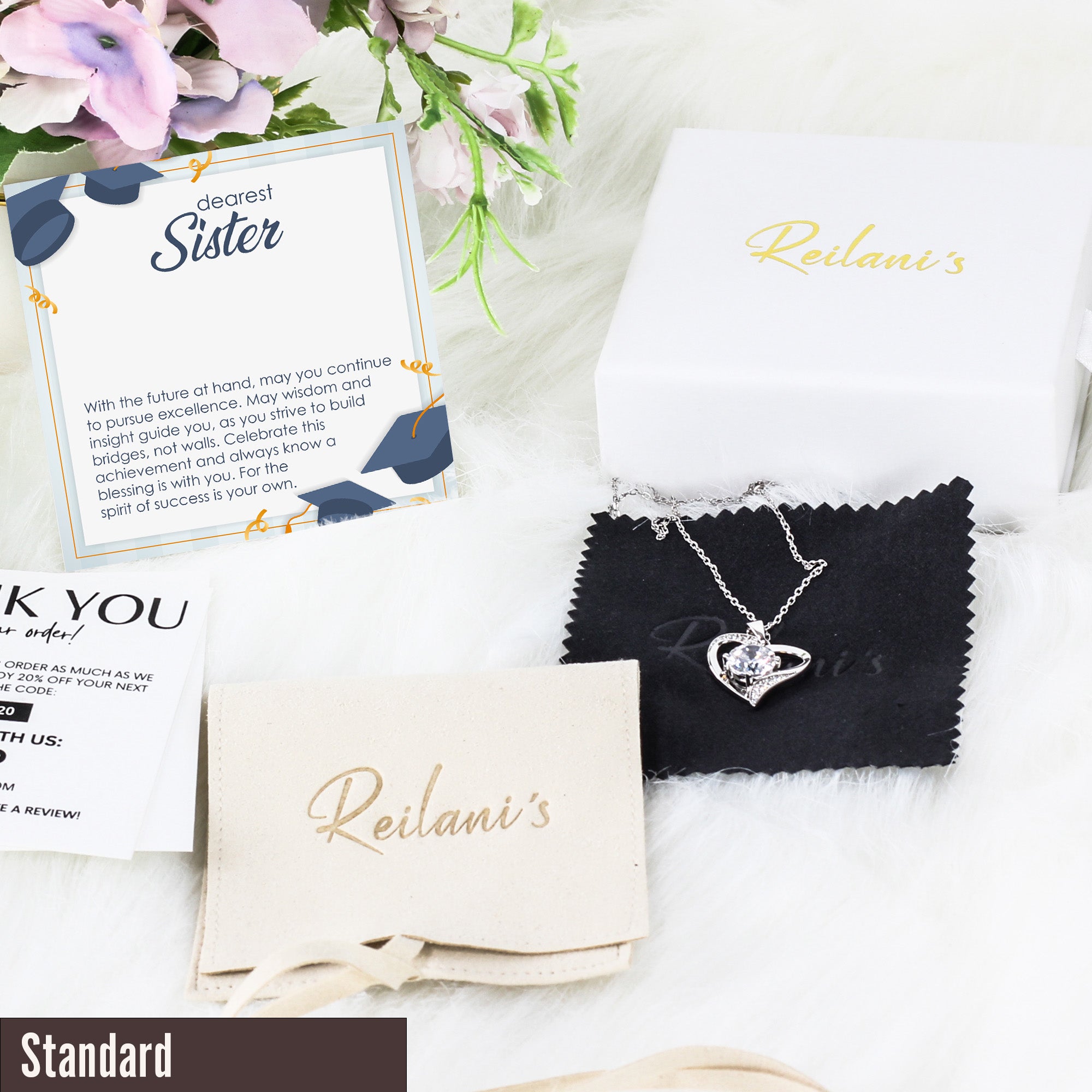 Personalized "Dearest Sister" Message Card Necklace - Elegant Silver Infinity Knot Pendant for Graduation, Birthday, or Any Special Occasion - Image 4
