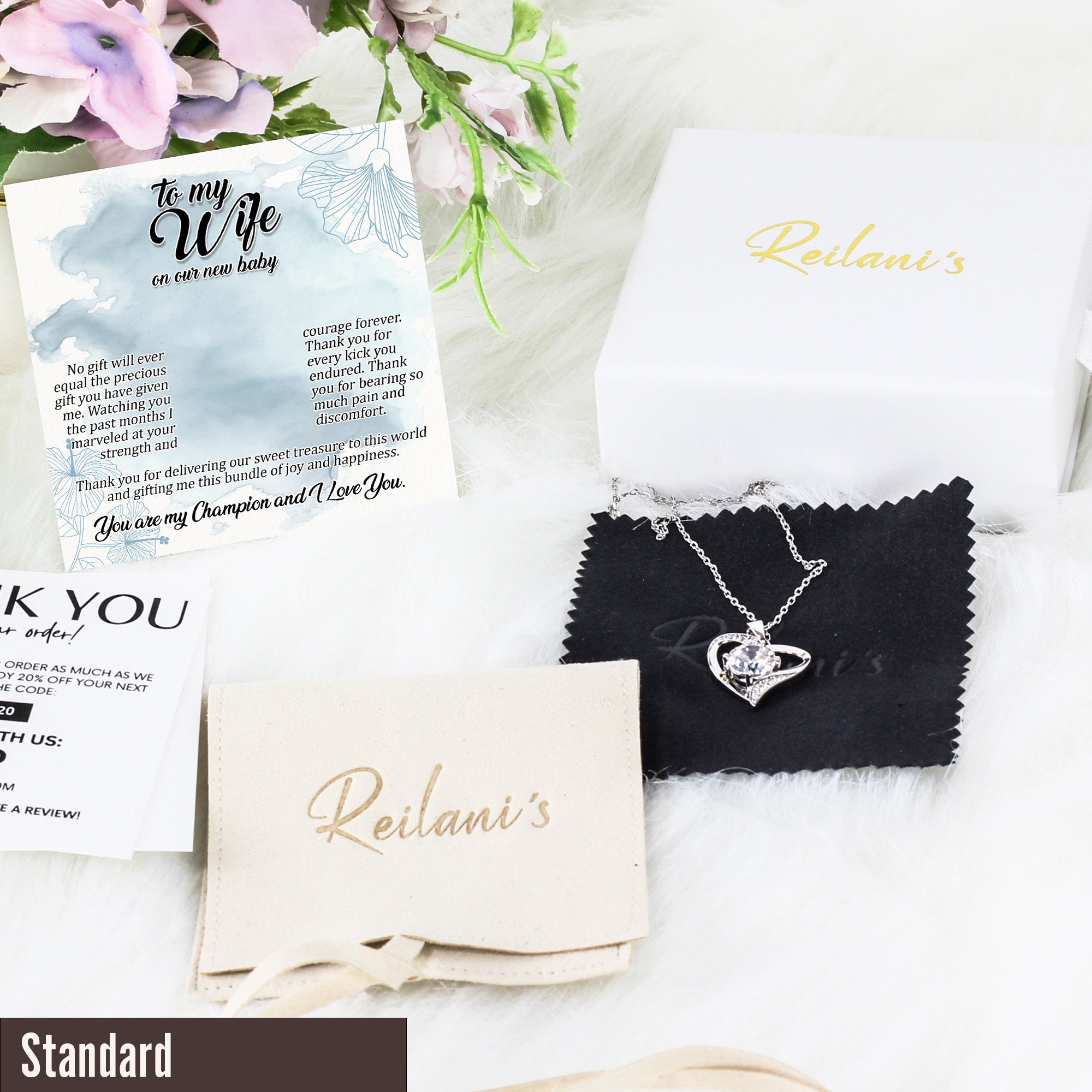 Personalized Message Card Necklace for Wife - Celebrate New Baby Arrival with Elegant Knot Pendant and Customizable Note - Image 4
