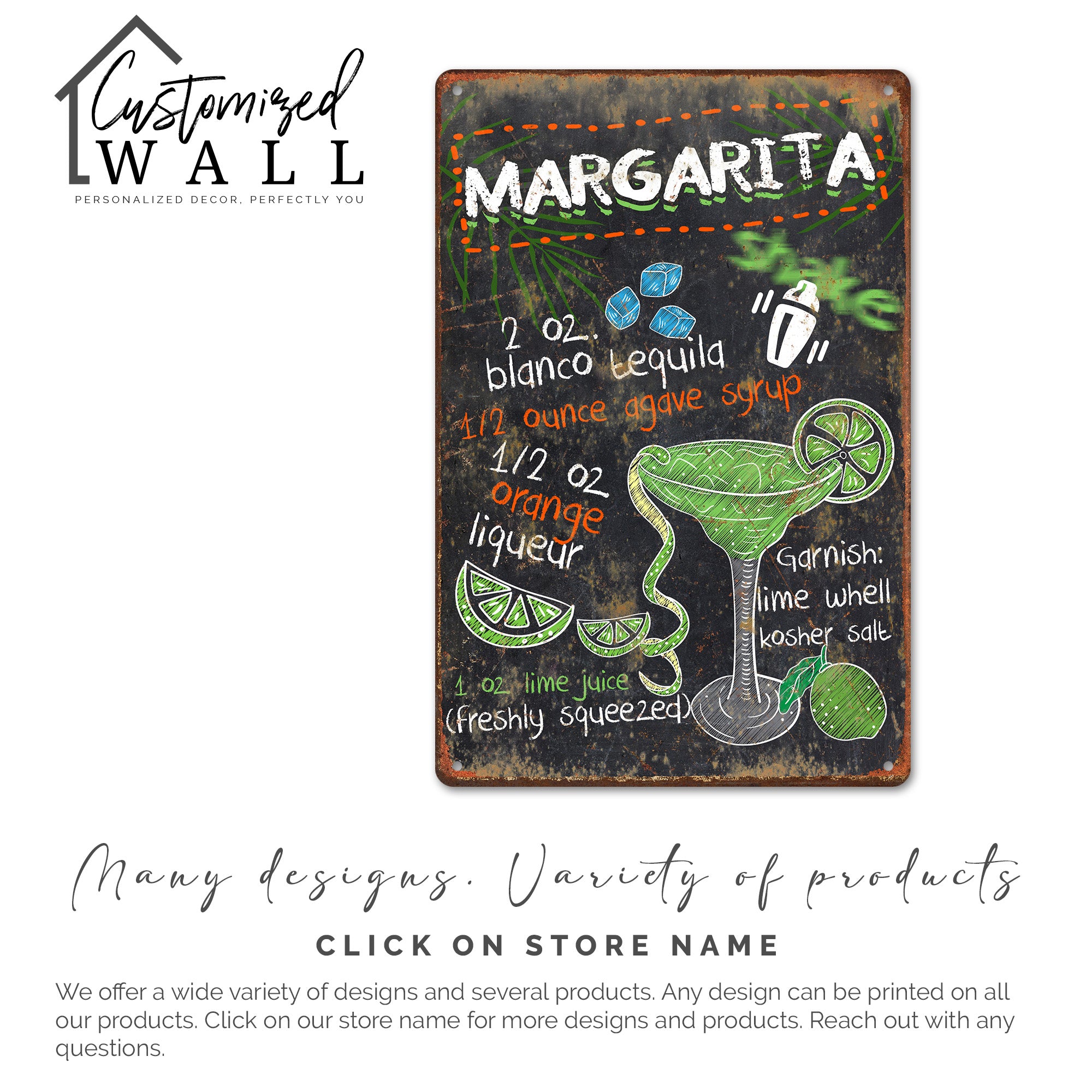 Personalized Margarita Recipe Metal Sign - Retro Kitchen Decor with Customizable Cocktail Details for Casa Parties & Gift-Giving - Image 6