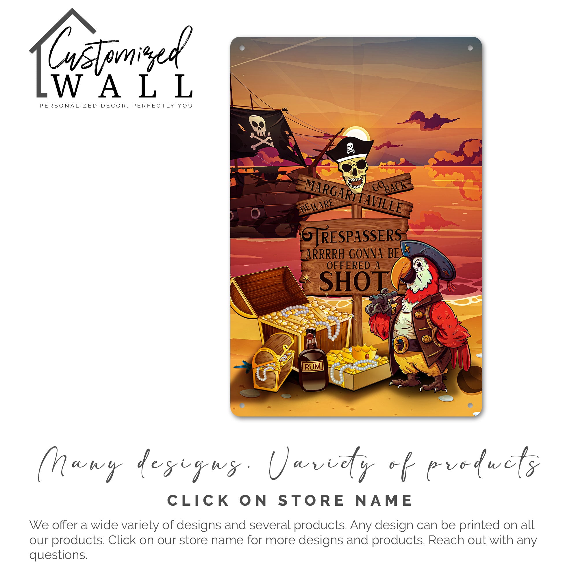 Personalized Pirate-Themed Metal Sign - Margarita Tavern Warning with Customizable Pirate Imagery for Bars and Gift Giving - Image 7