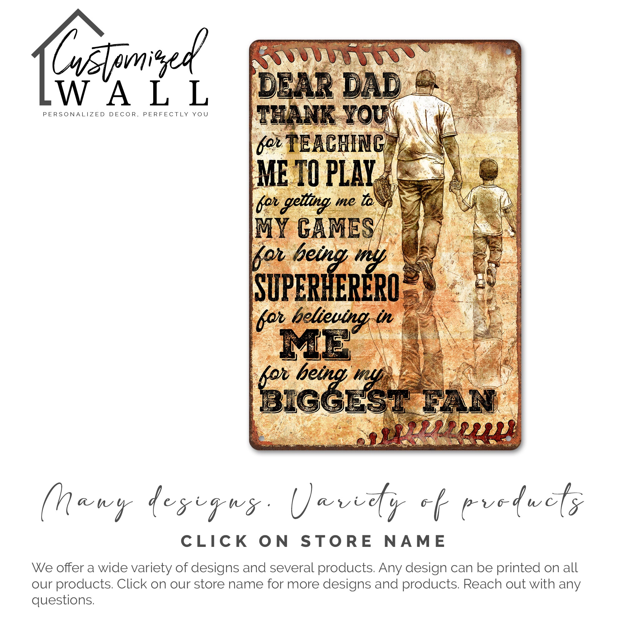 Personalized Metal Sign for Dad - Heartfelt Thank You Gift with Vintage Baseball Design - Image 6