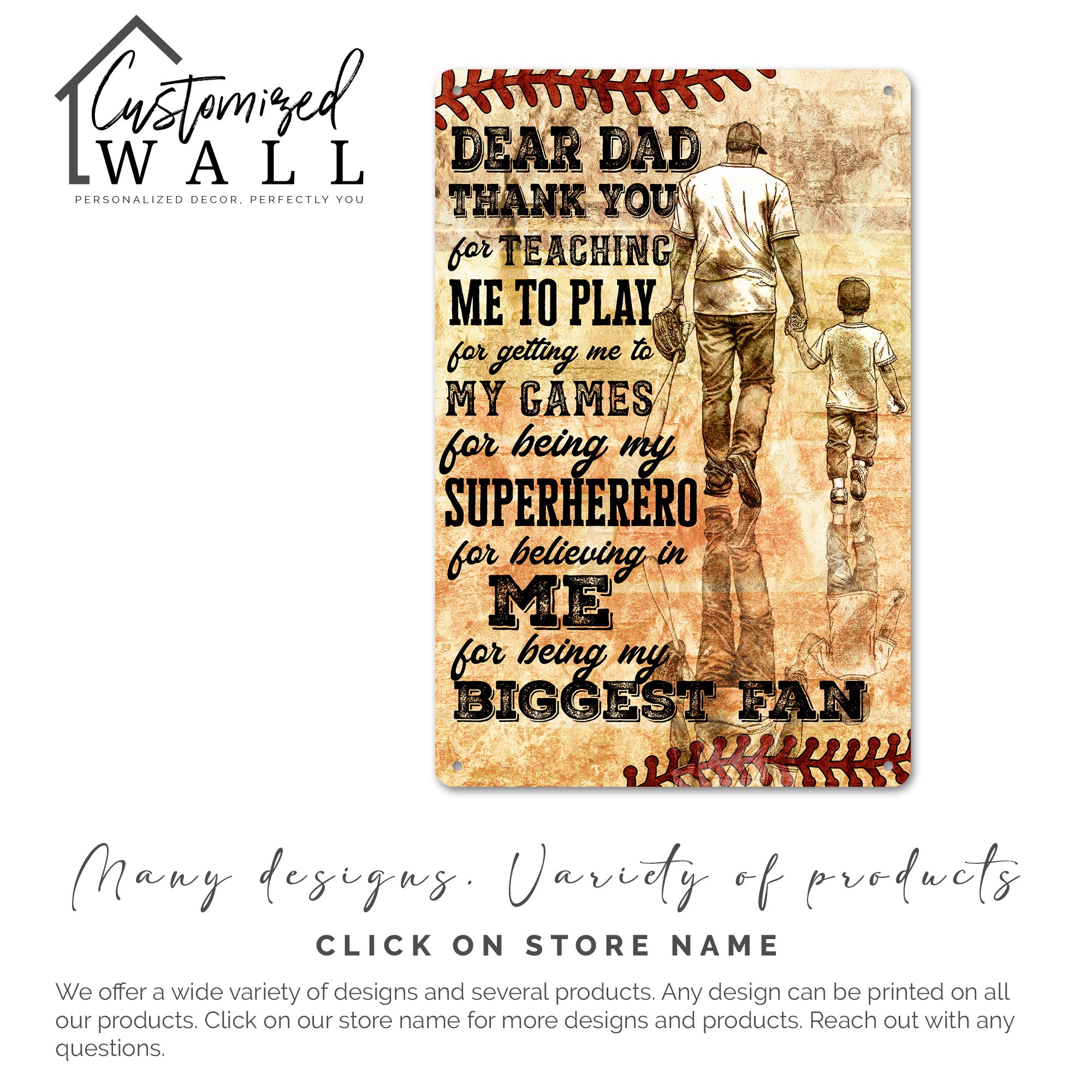 Personalized Metal Sign for Dad - Heartfelt Thank You Gift with Vintage Baseball Design - Image 7