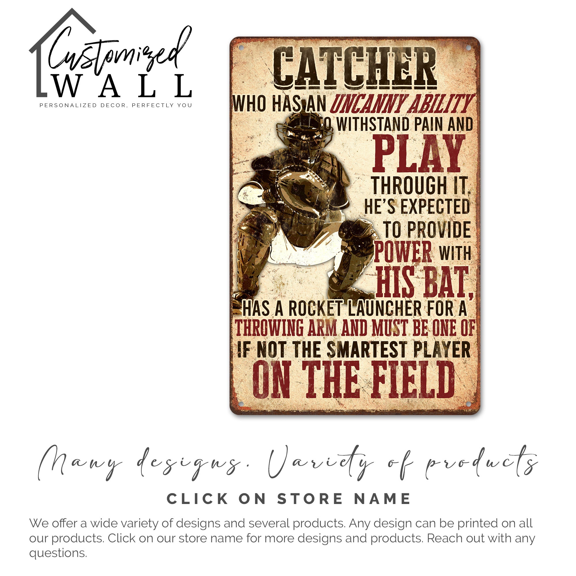 Personalized Catcher's Metal Sign – Rustic Sports Decor with Customizable Message for Baseball Enthusiasts - Image 6
