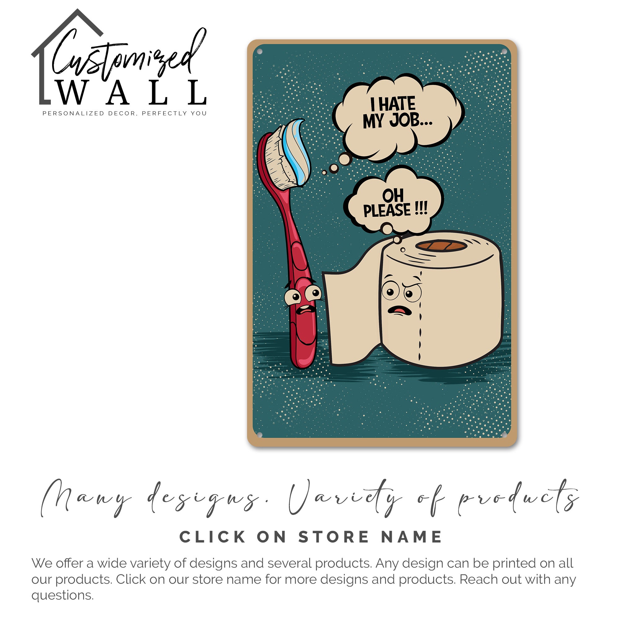 "Cheeky Bathroom Decor: Personalized Rusty-Look Metal Sign with Humorous Toothbrush & Toilet Roll Conversation" - Image 7