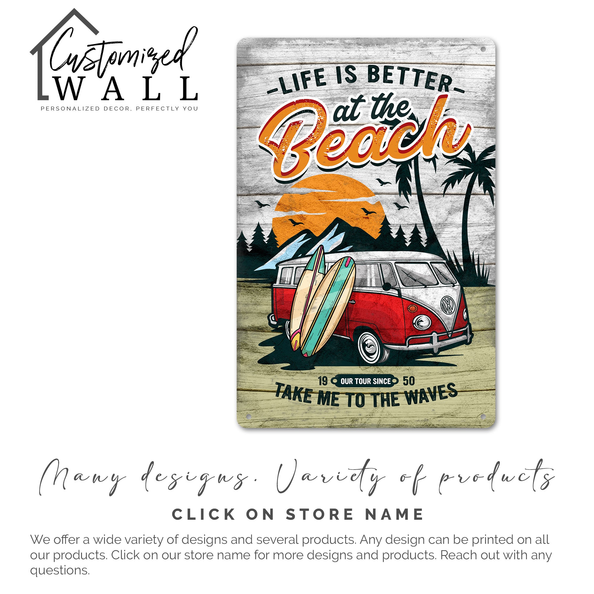 Personalized "Life is Better at the Beach" Surf Van Metal Sign - Customizable Gift for Beach Lovers & Outdoor Enthusiasts - Image 4
