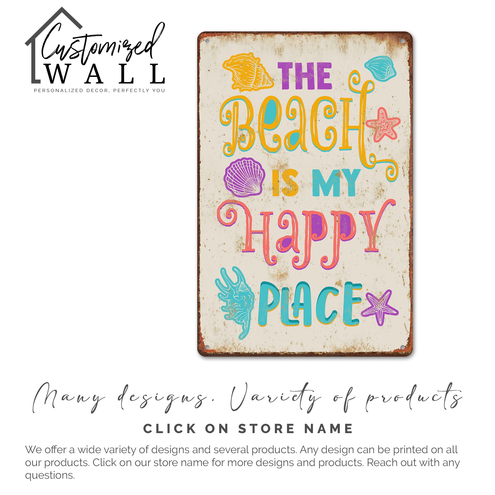 Personalized "The Beach Is My Happy Place" Vibrant Metal Sign - Customizable Rustic Beach Decor for Home, Gift for Beach Lovers - Image 4