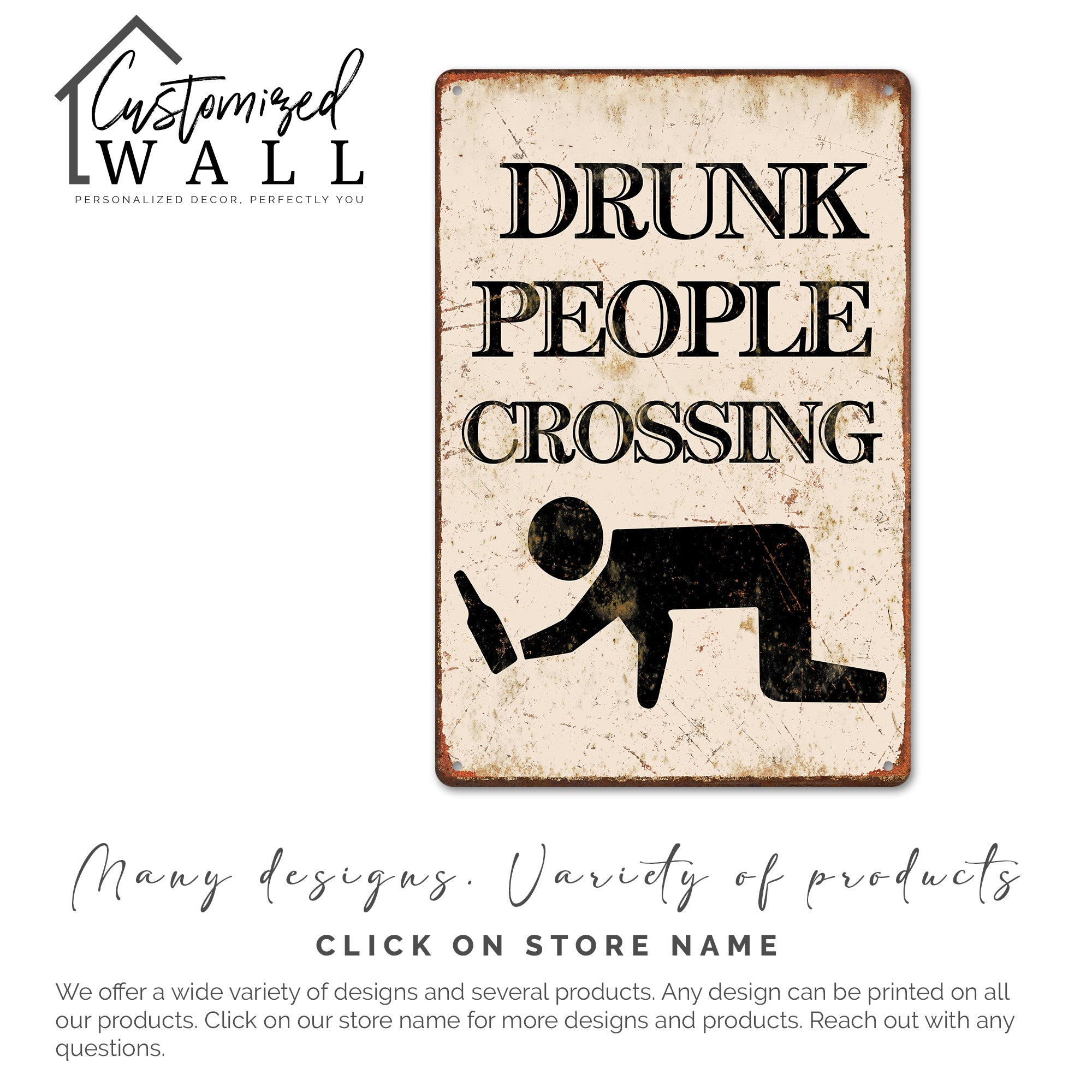Personalized Vintage-Style "Drunk People Crossing" Metal Sign – Customizable Humor Gift for Home Bars and Man Caves - Image 6