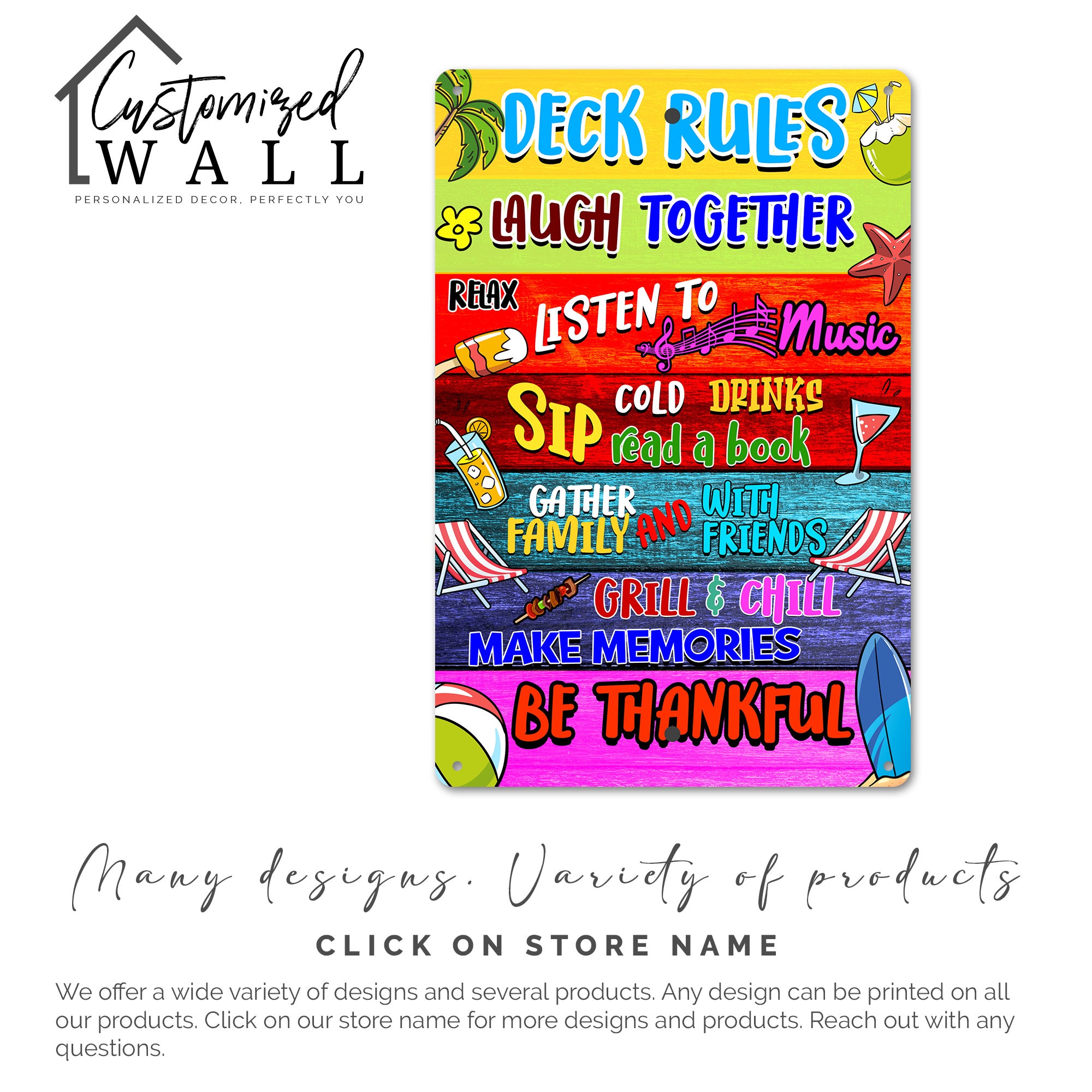 Personalized Vibrant Metal Deck Rules Sign – Customizable Outdoor Decor for Family Gatherings & Relaxation - Image 4
