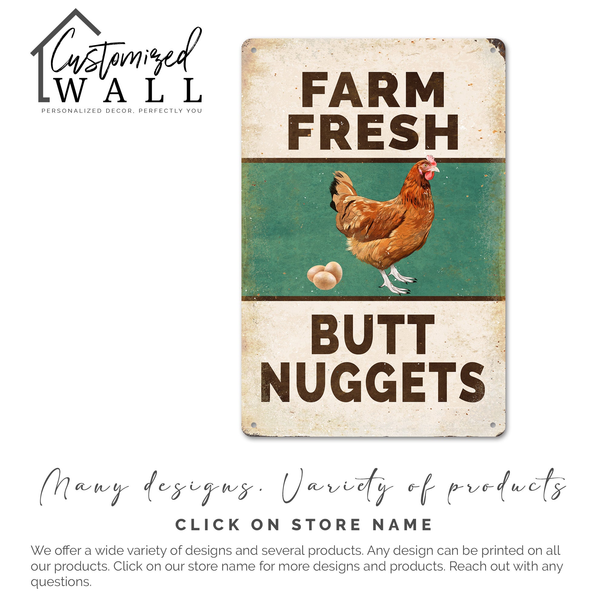 Personalized Farm Fresh Metal Sign – Whimsical "Butt Nuggets" Chicken Decor for Rustic Home & Gifts - Image 4