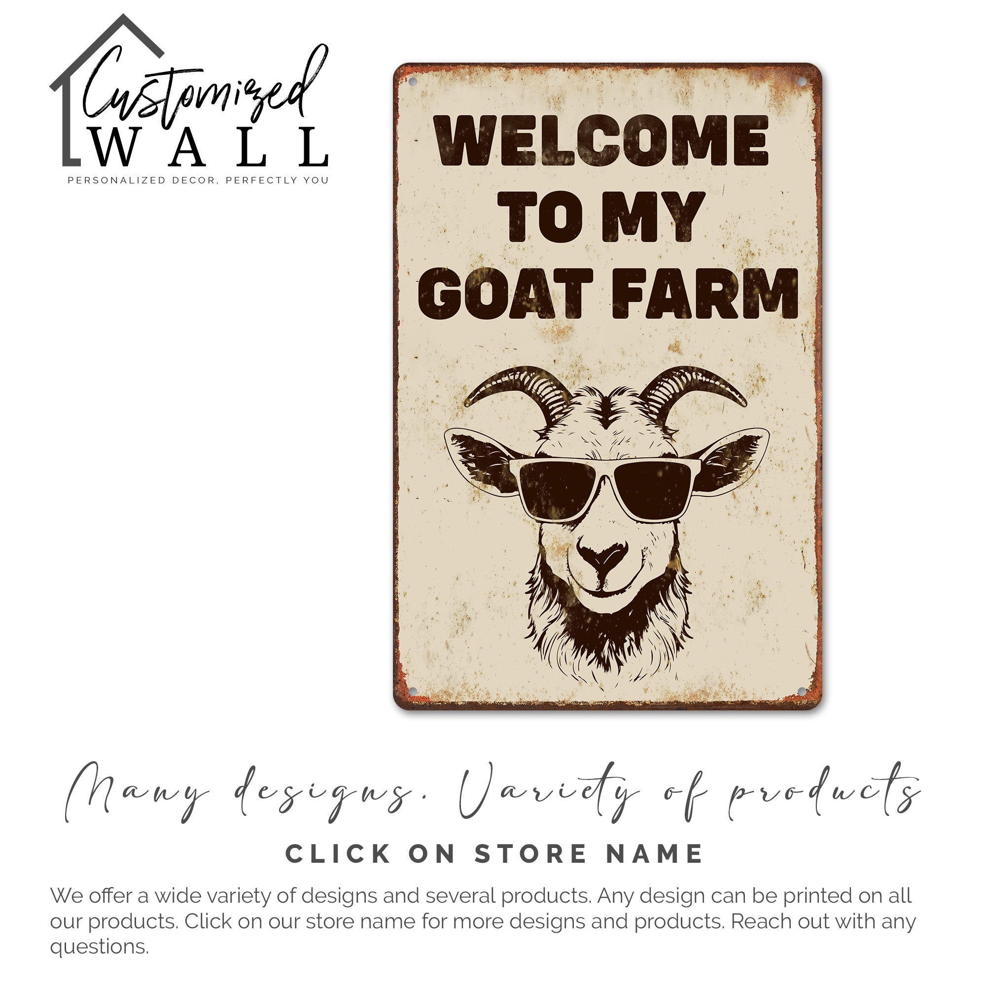 Personalized Rustic Metal Goat Farm Sign with Sunglasses – Perfect Gift for Animal Lovers and Farm Decor Enthusiasts - Image 6