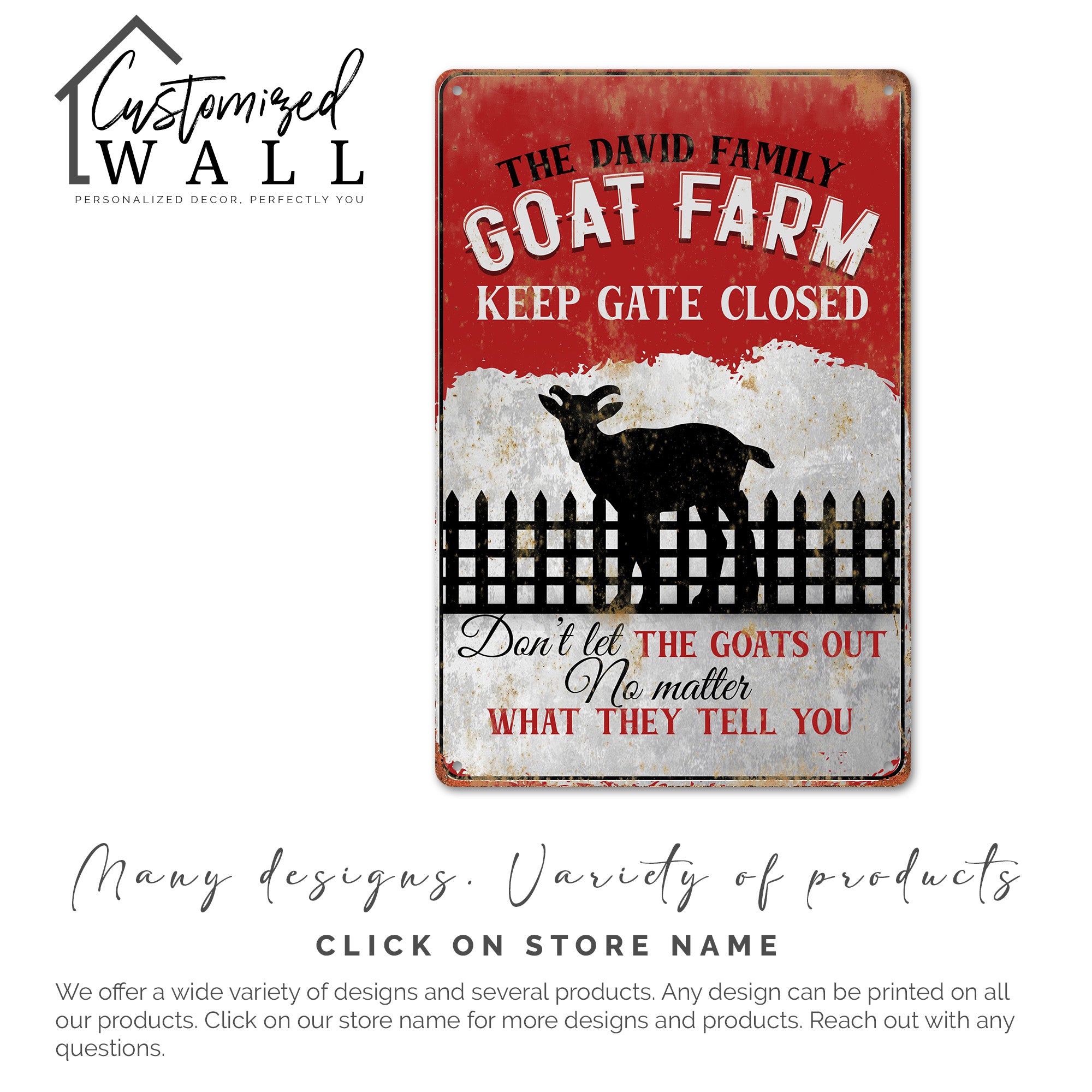Personalized Rustic Metal Goat Farm Sign - Custom Family Name with Humorous Keep Gate Closed Reminder - Image 6