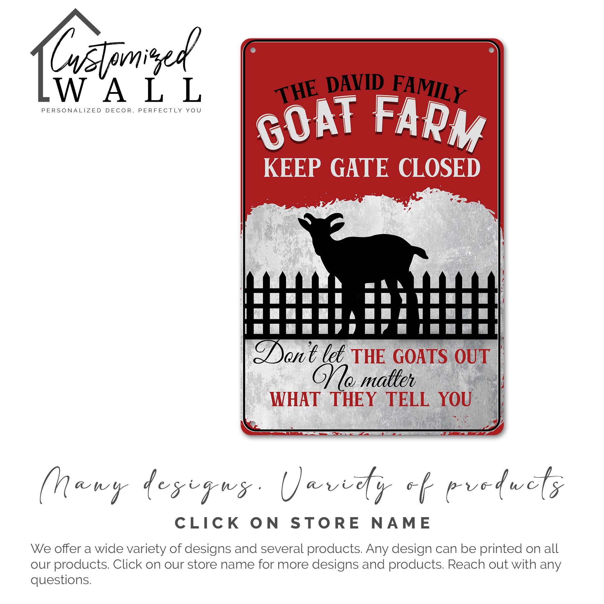 Personalized Rustic Metal Goat Farm Sign - Custom Family Name with Humorous Keep Gate Closed Reminder - Image 7