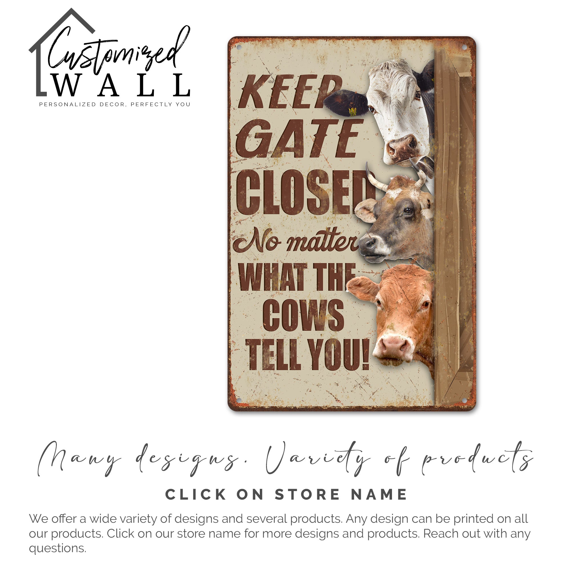 Rustic Farmhouse Metal Sign - "Keep Gate Closed" with Playful Cow Imagery - Personalized Gift for Animal Lovers - Image 6