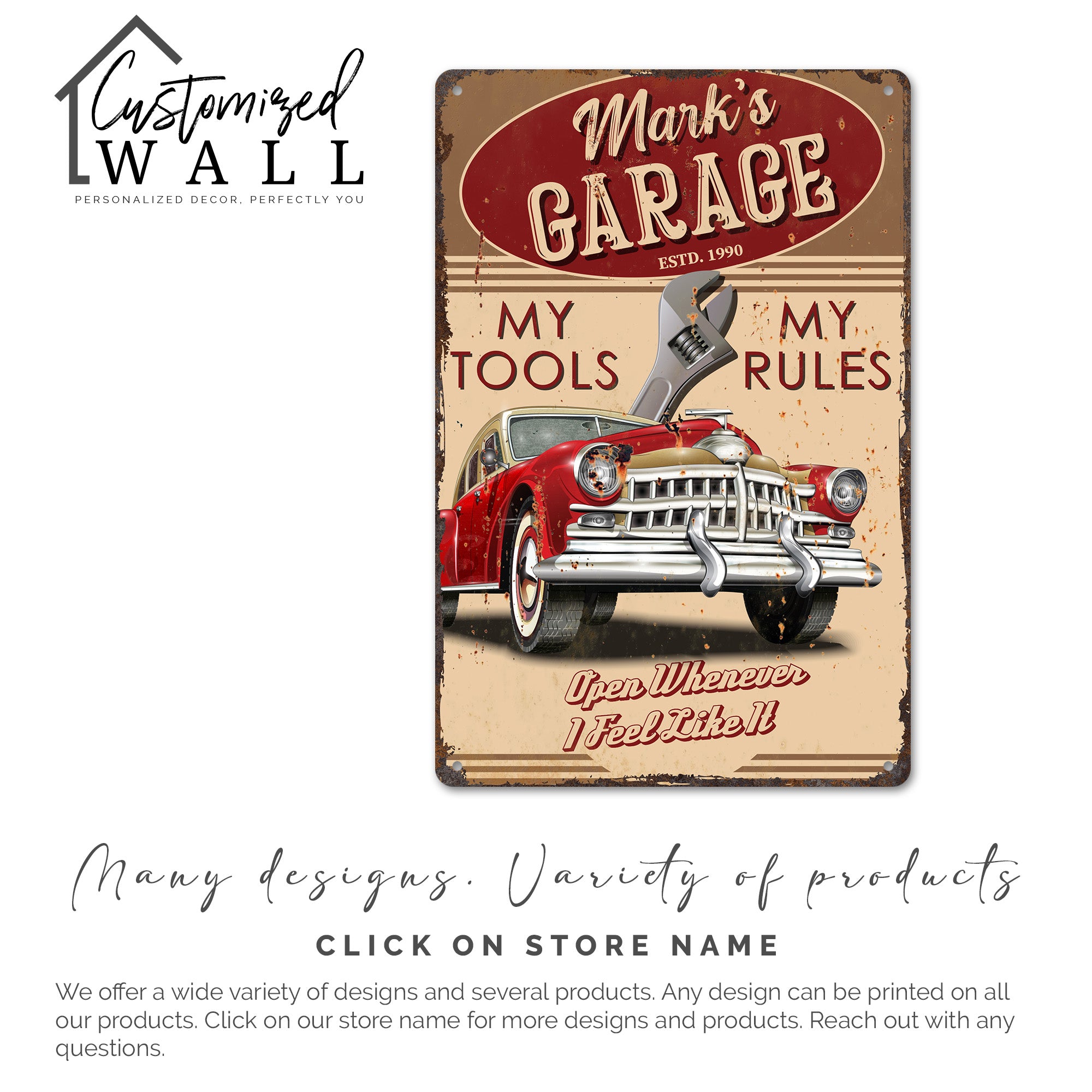 Personalized Vintage Metal Garage Sign - Rustic Red Car Design for Car Enthusiasts & Gift Lovers - Image 4