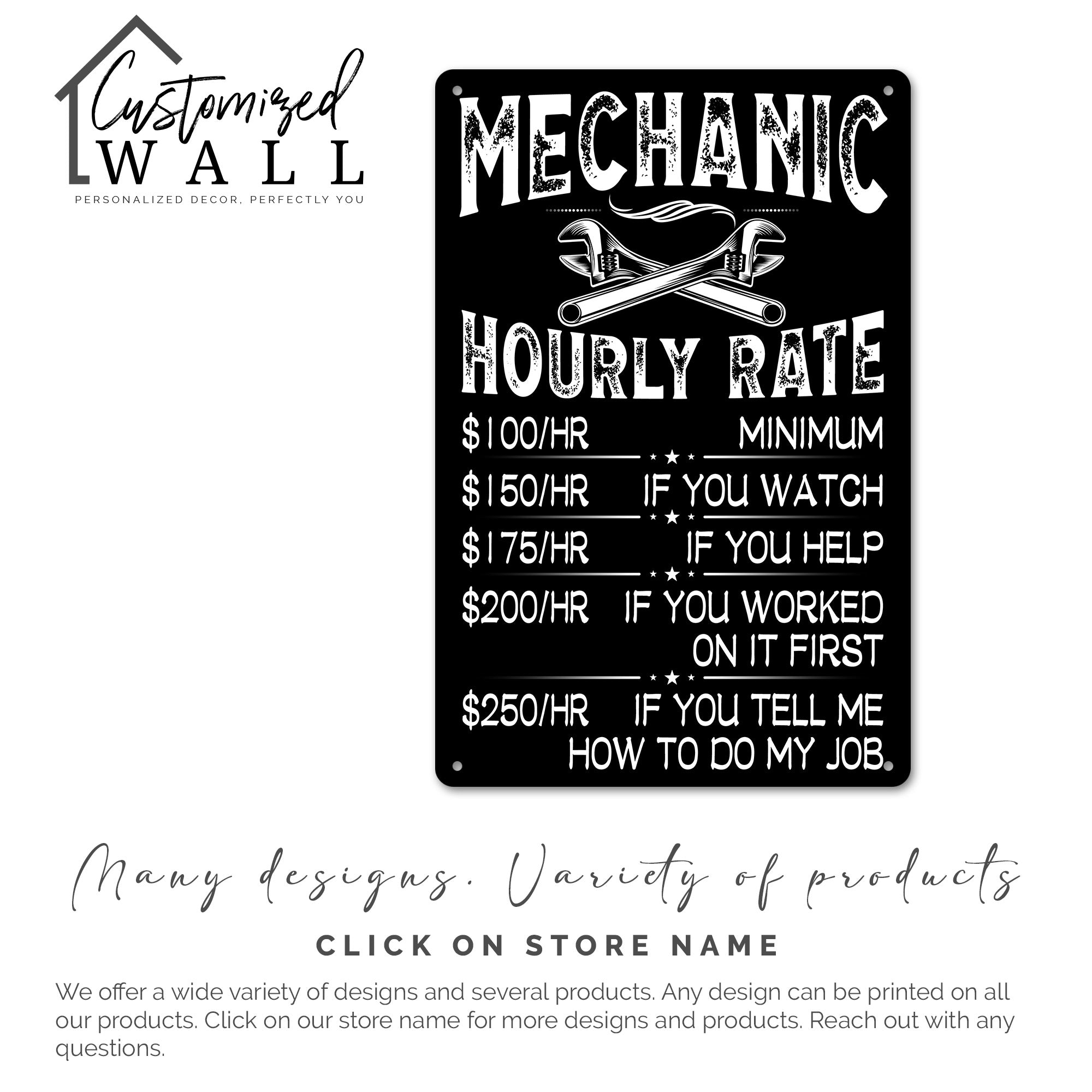 Personalized Mechanic Hourly Rate Sign – Custom Metal Garage Wall Decor for Him, Funny Gift for Car Enthusiasts - Image 7