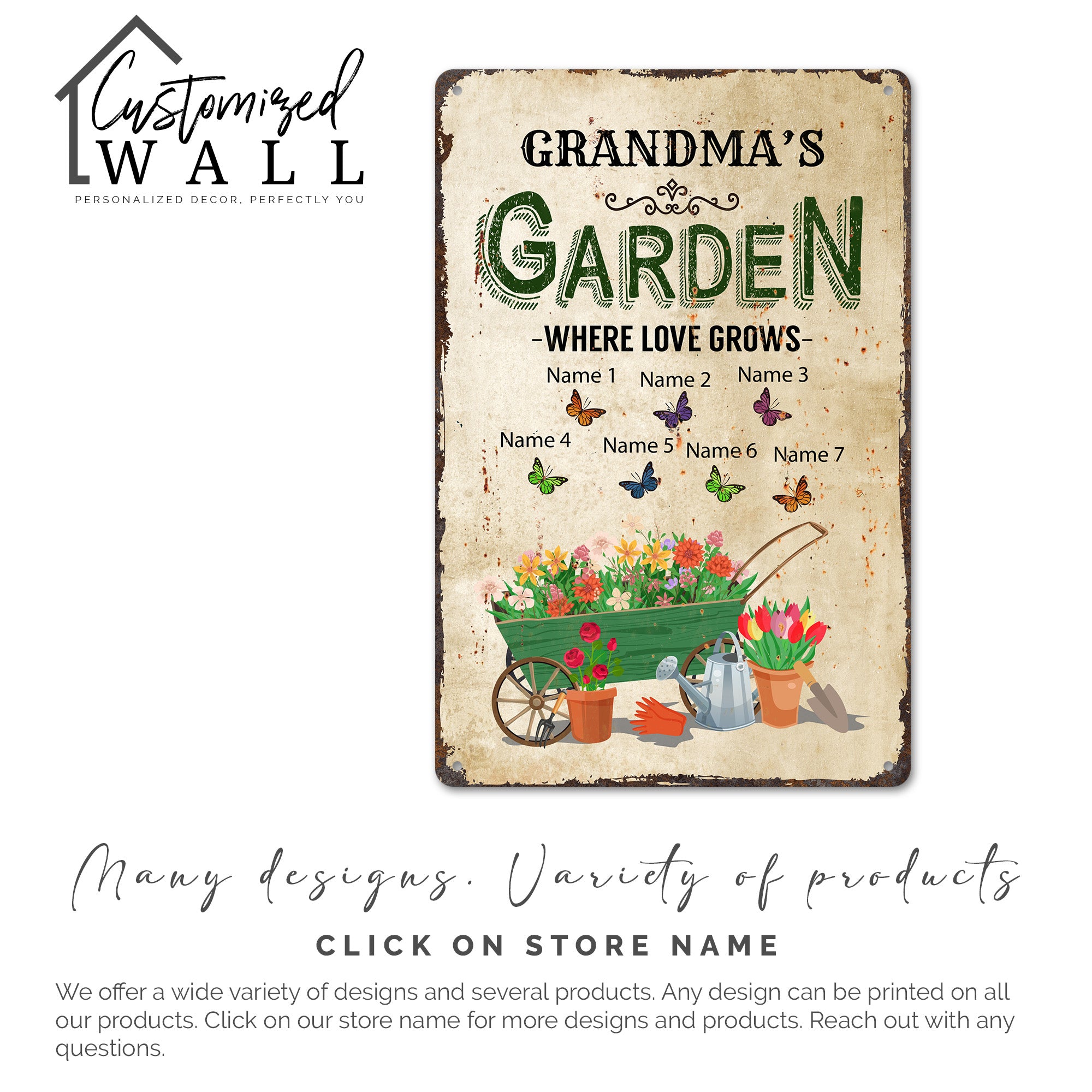 Personalized "Grandma's Garden" Metal Sign – Where Love Grows, Custom Butterfly Design for Grandchildren's Names, Perfect Handmade Gift - Image 4