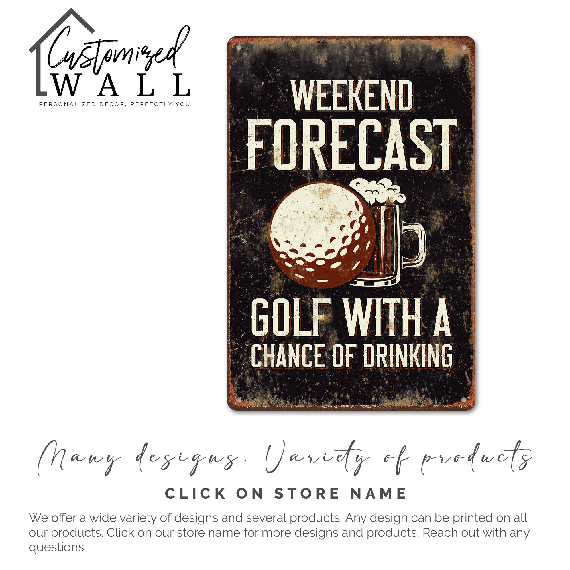 Personalized Vintage Metal Sign - Weekend Forecast: Golf with a Chance of Drinking - Customizable Gift for Golf Lovers - Image 6