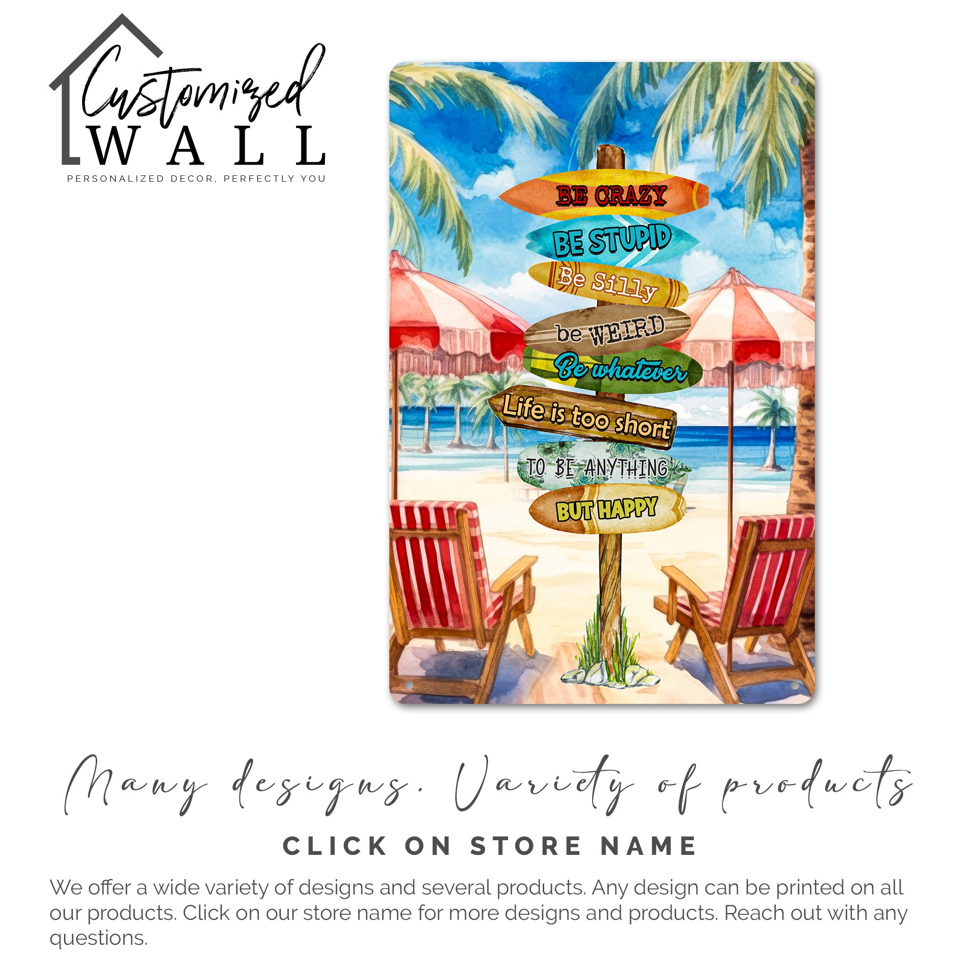 Personalized Beach-Themed Metal Sign - Vibrant Inspirational Quote for a Happy Life - Image 4