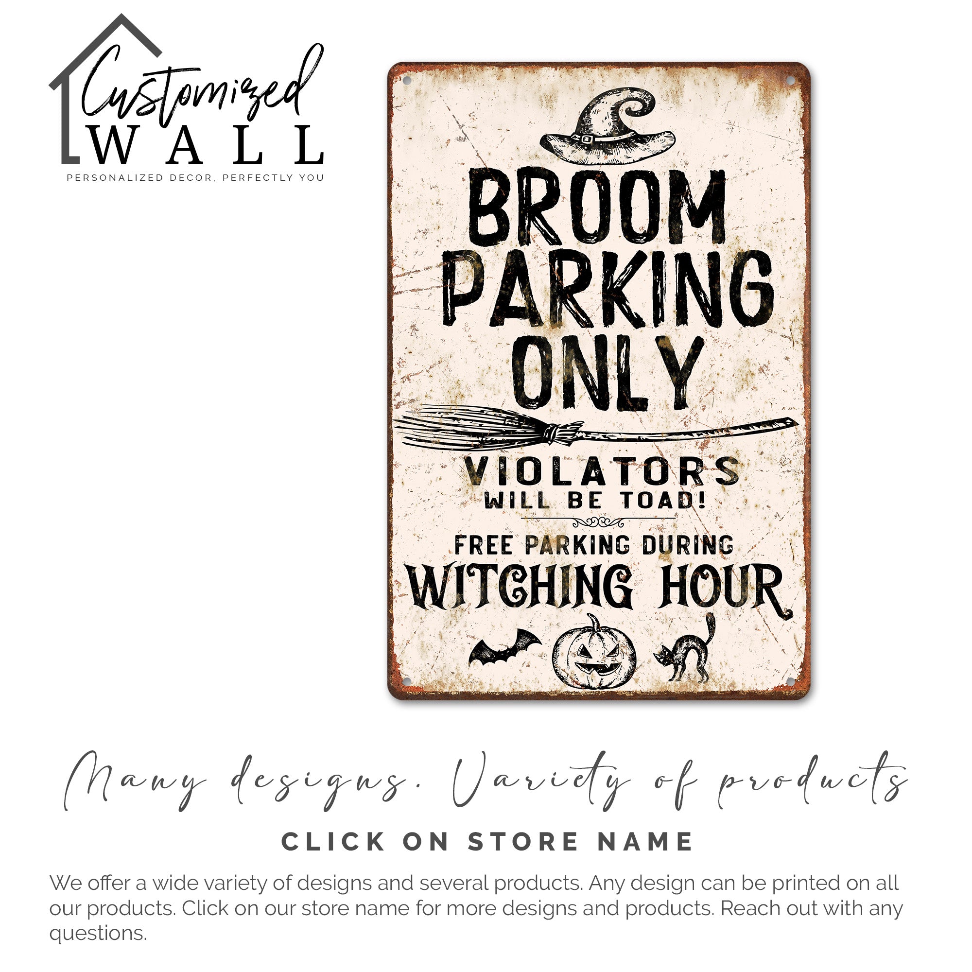 Personalized Witch's Broom Parking Metal Sign - Custom Halloween Decor for Spooky Home Accents - Image 6