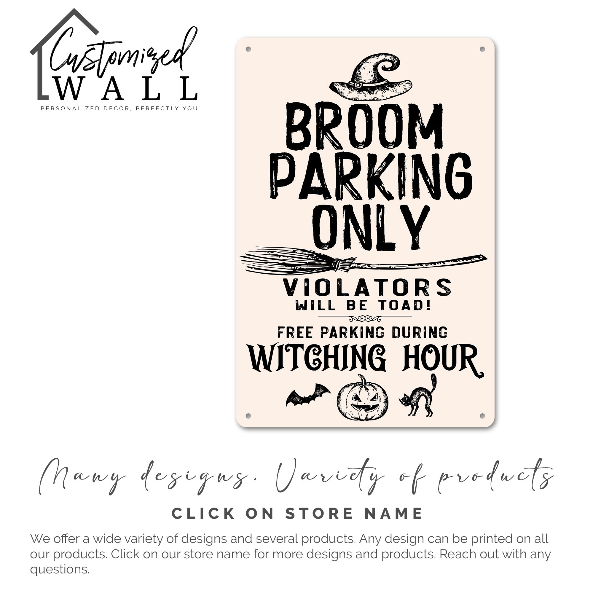 Personalized Witch's Broom Parking Metal Sign - Custom Halloween Decor for Spooky Home Accents - Image 7