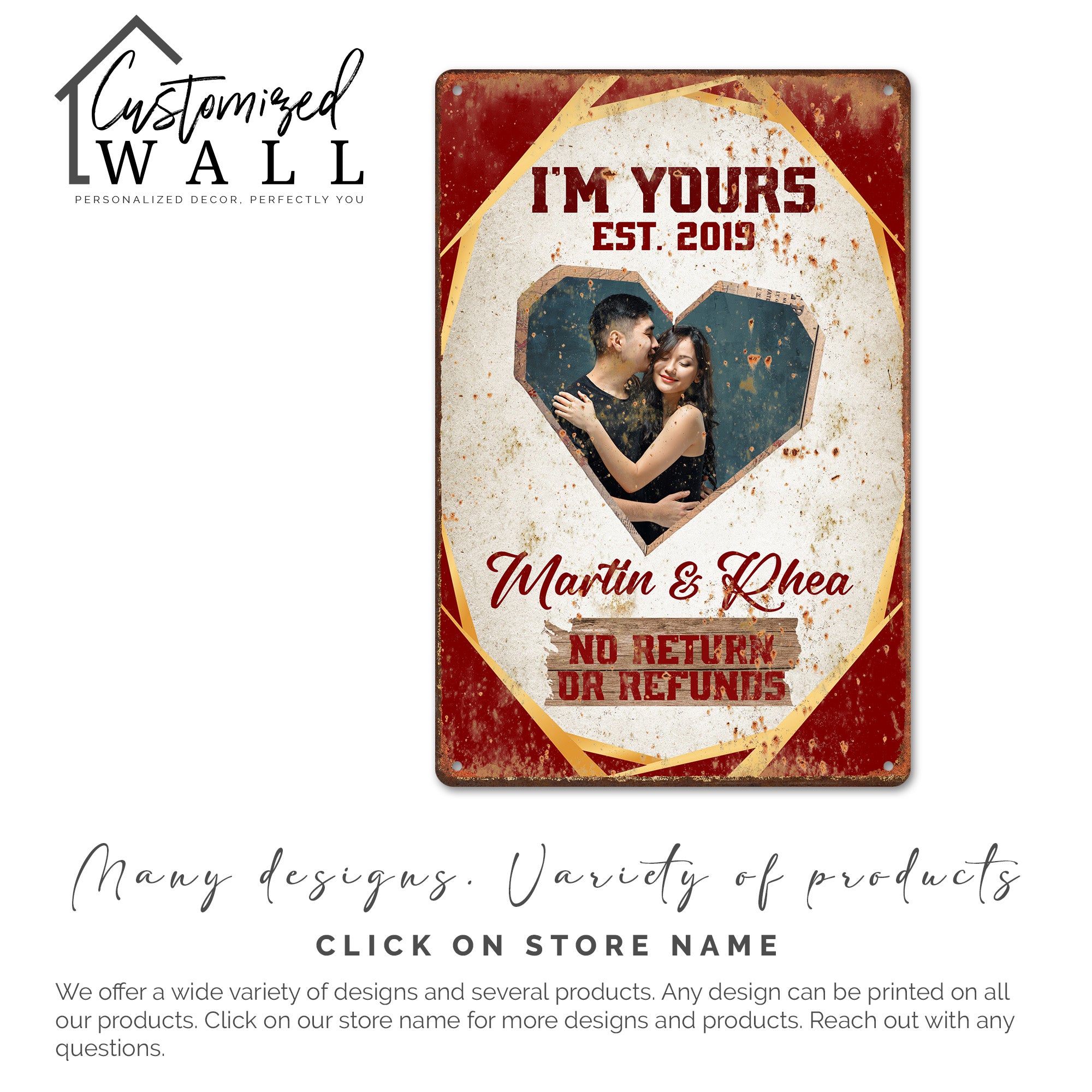 Personalized "I'm Yours" Metal Sign - Custom Name & Date - Unique Gift for Couples, Anniversaries, Weddings, or Valentine's Day - Image 6