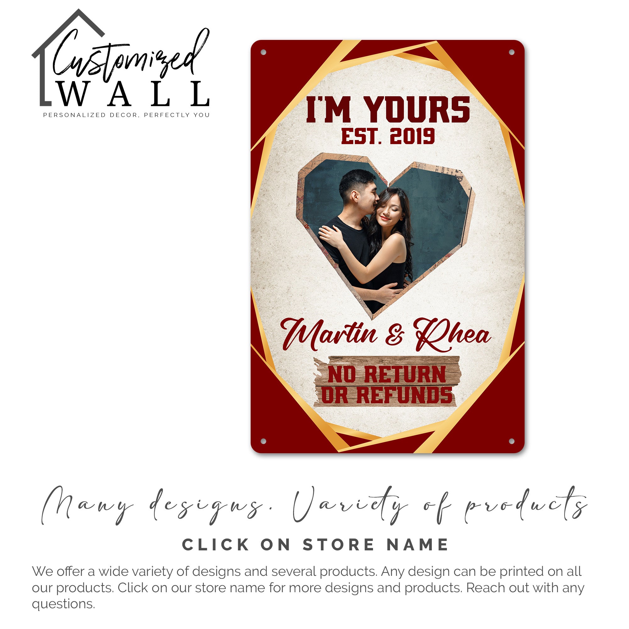 Personalized "I'm Yours" Metal Sign - Custom Name & Date - Unique Gift for Couples, Anniversaries, Weddings, or Valentine's Day - Image 7