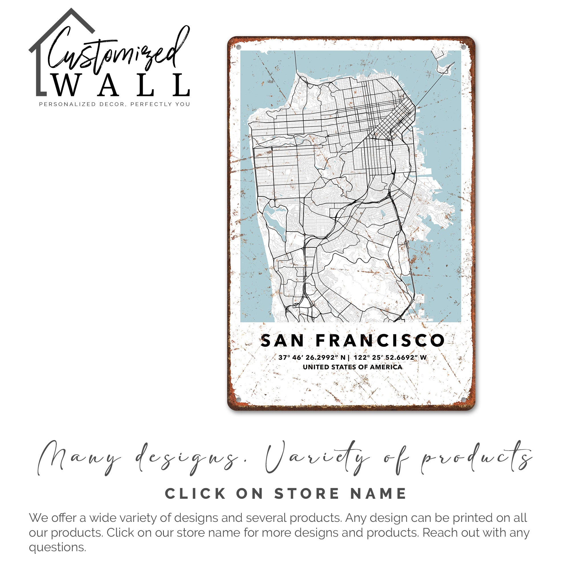 Personalized San Francisco Metal Sign – Custom Map Decor for Homes and Offices - Image 6