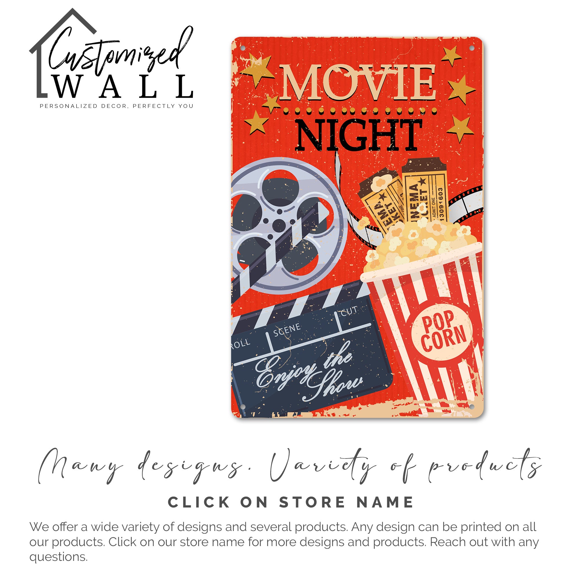 Personalized Retro Movie Night Metal Sign - Custom Popcorn and Cinema Decor - Perfect Gift for Film Lovers and Home Theaters - Image 4