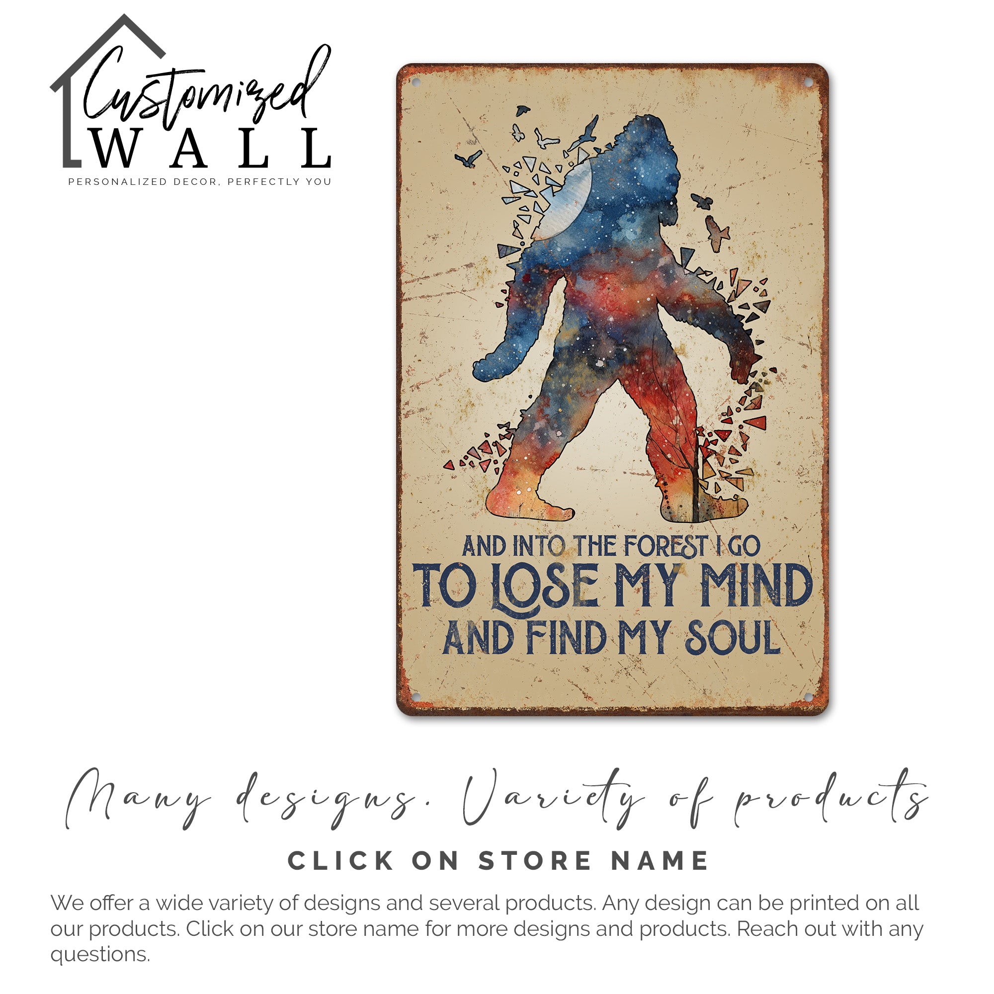 Personalized Forest Adventure Metal Sign – Cosmic Bigfoot Art, Perfect for Nature Lovers and Gift Giving - Image 6