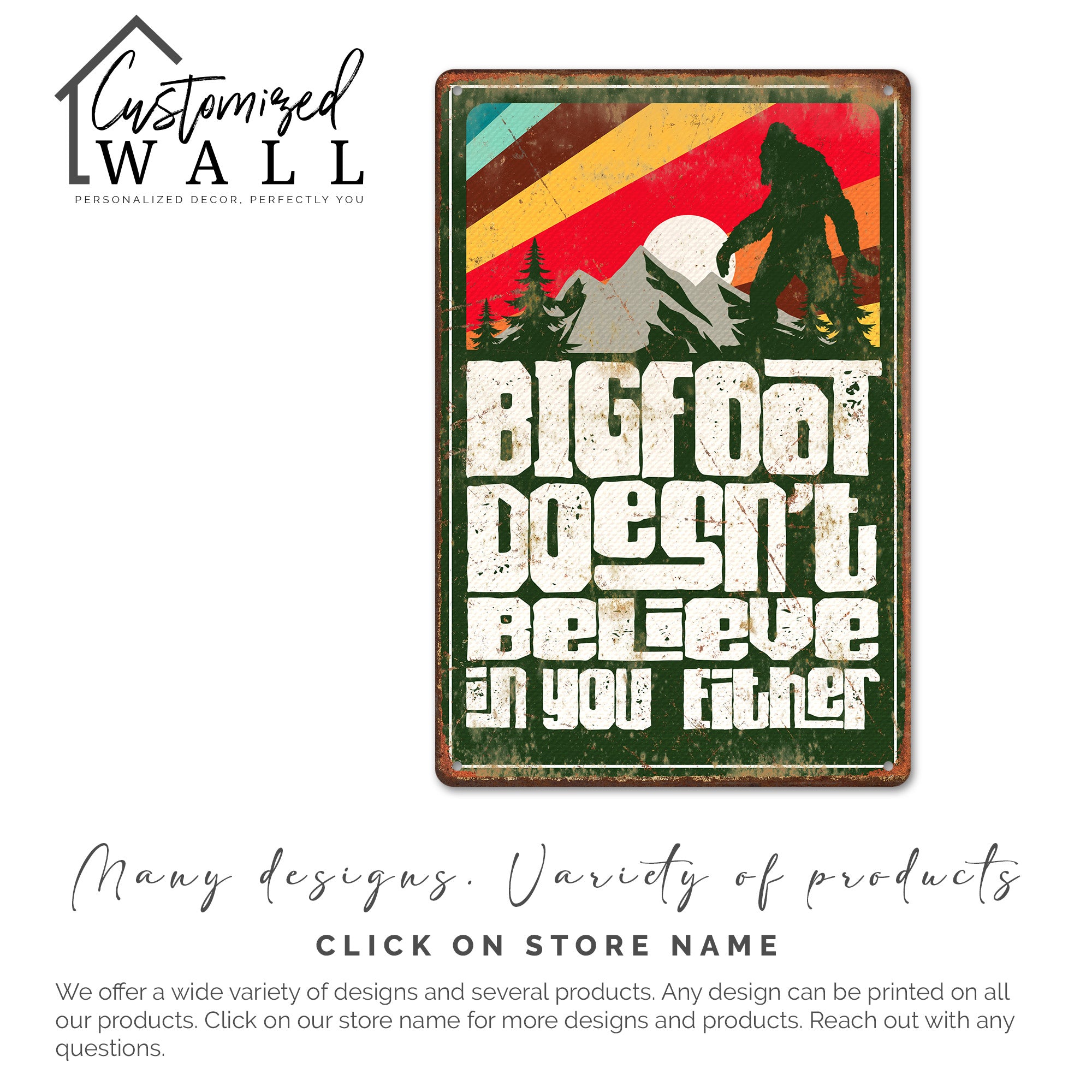 Retro Bigfoot Belief Metal Sign - Personalized Sasquatch Wall Decor for Home, Cabin, or Office - Unique Gift for Cryptid Lovers - Image 6