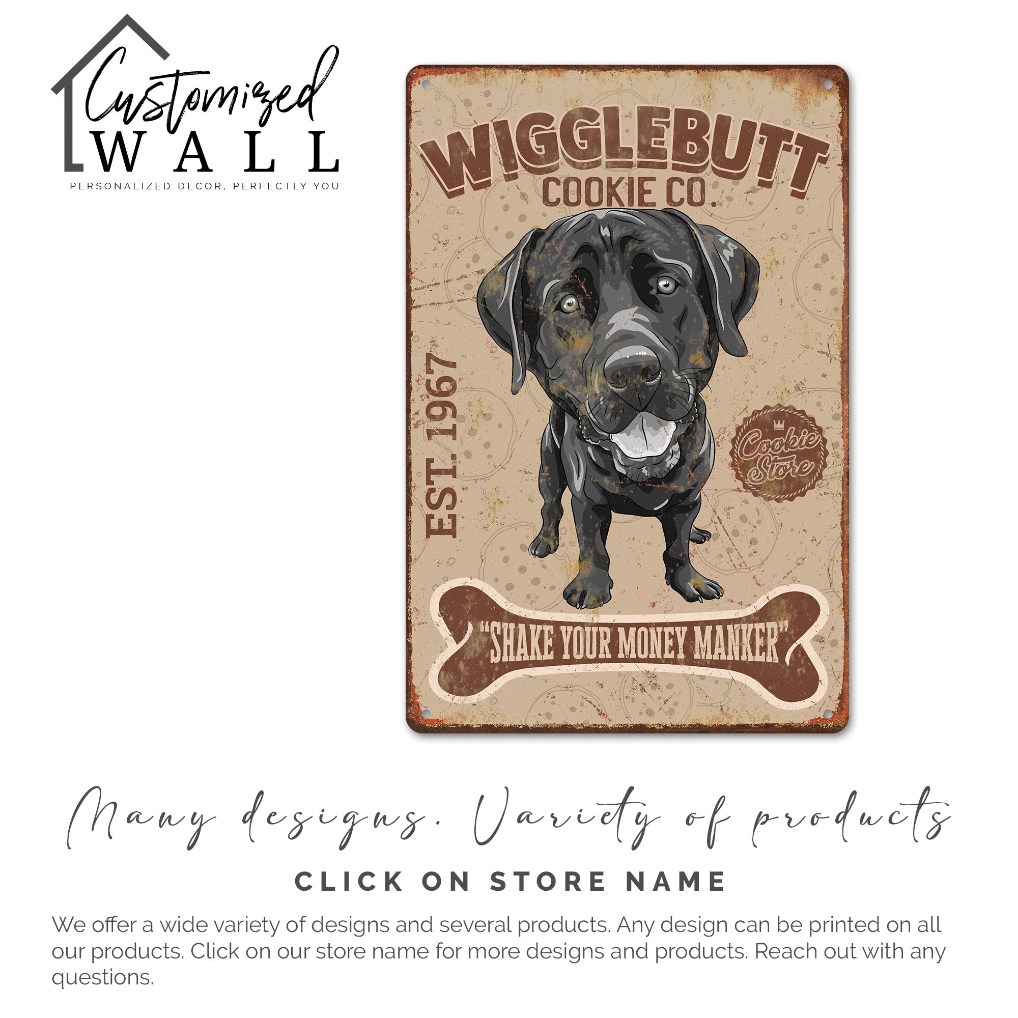 Personalized Wigglebutt Cookie Co Metal Sign - Customizable Vintage Dog Art - Perfect Gift for Pet Lovers, Established 1967 - Image 6