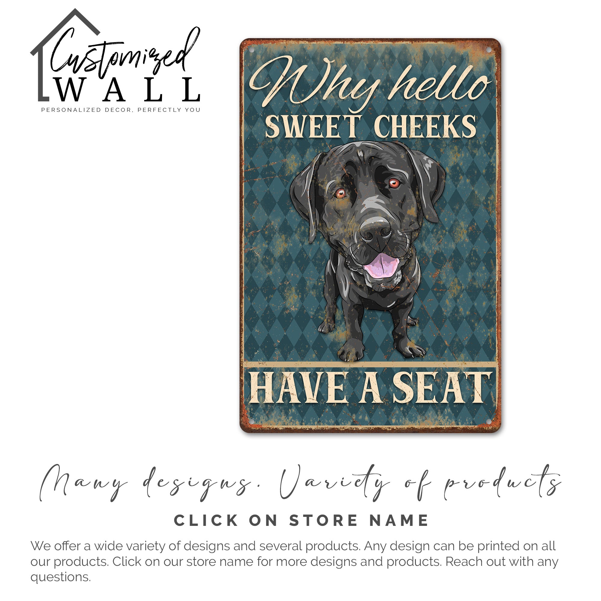 Personalized Sweet Cheeks Dog Metal Sign - Rustic Home Décor for Pet Lovers - Custom Name Option - Image 6