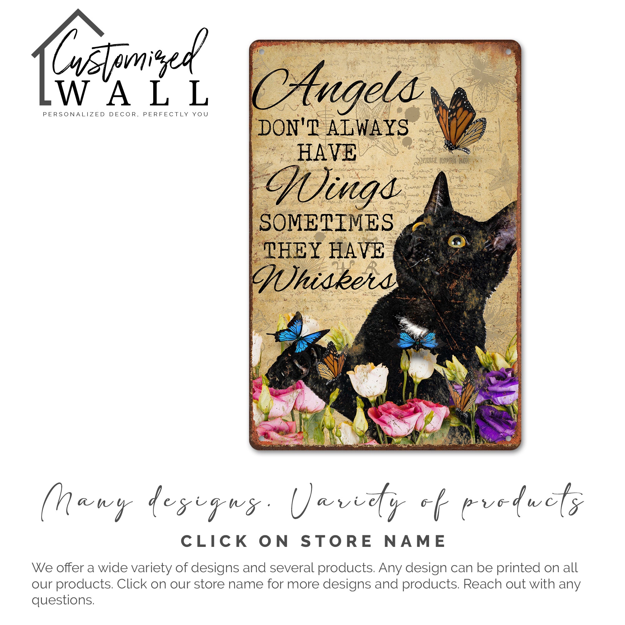 Personalized Metal Sign with Cat and Butterfly Design - Handmade Whiskers Artwork for Pet Lovers and Gifting - Image 6