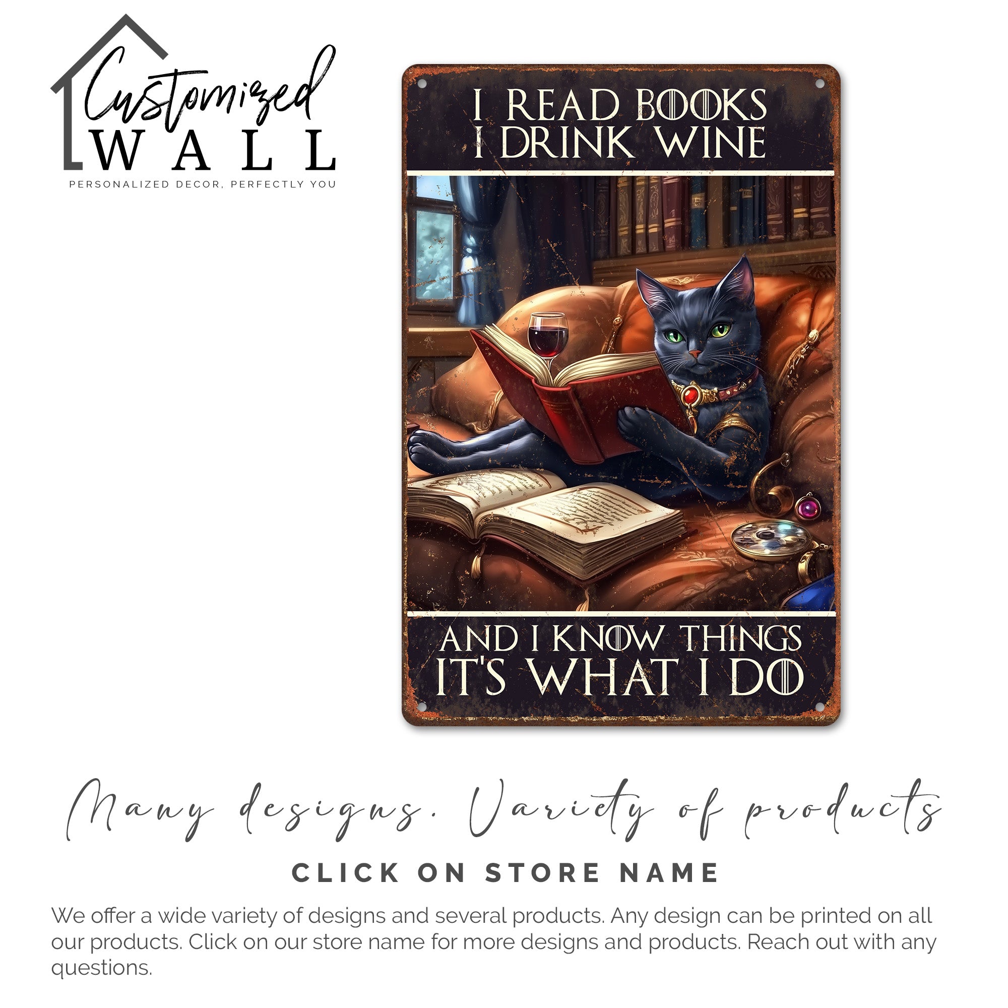 Personalized Vintage Cat Metal Sign - "I Read Books, I Drink Wine" | Perfect Gift for Book Lovers & Wine Enthusiasts - Image 6