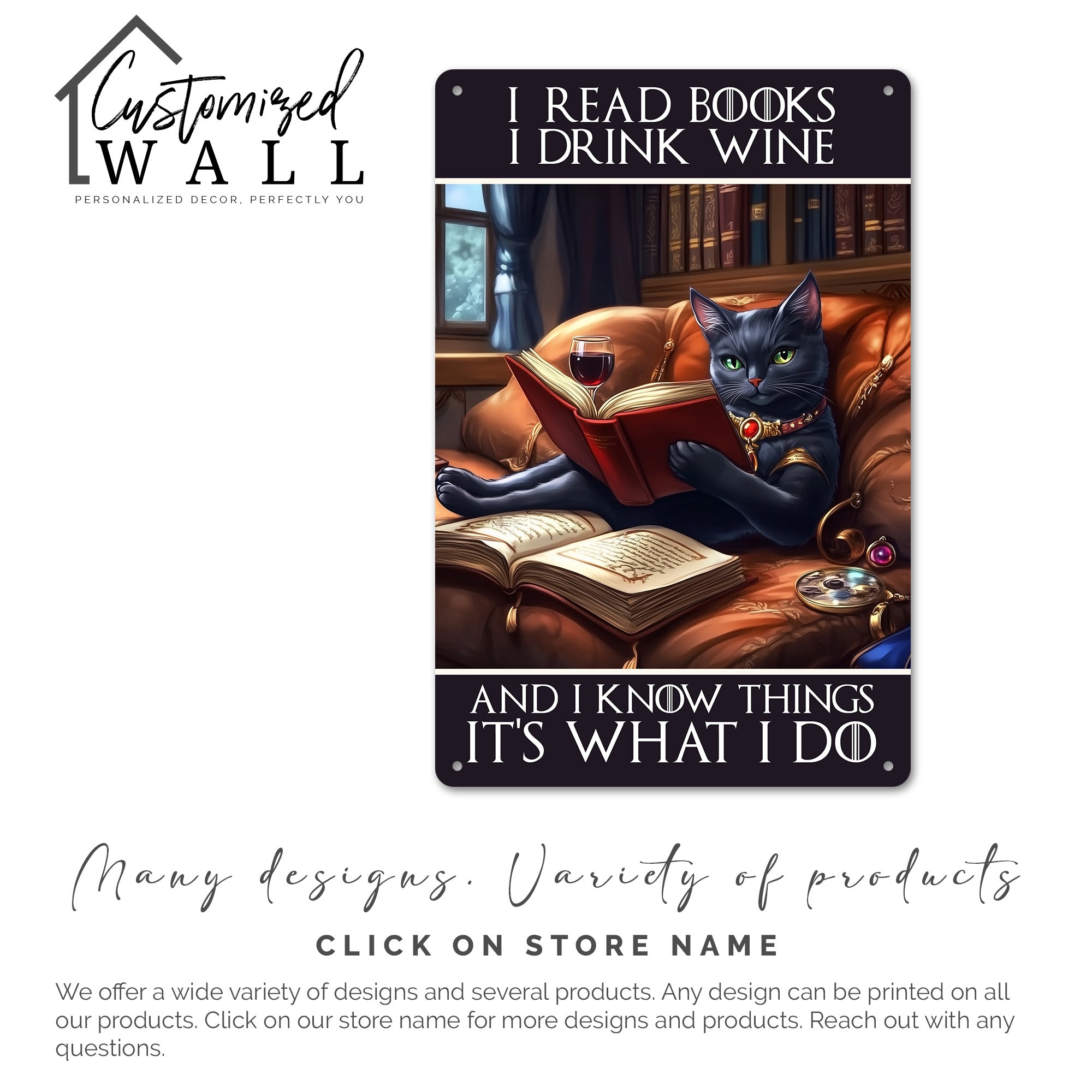 Personalized Vintage Cat Metal Sign - "I Read Books, I Drink Wine" | Perfect Gift for Book Lovers & Wine Enthusiasts - Image 7