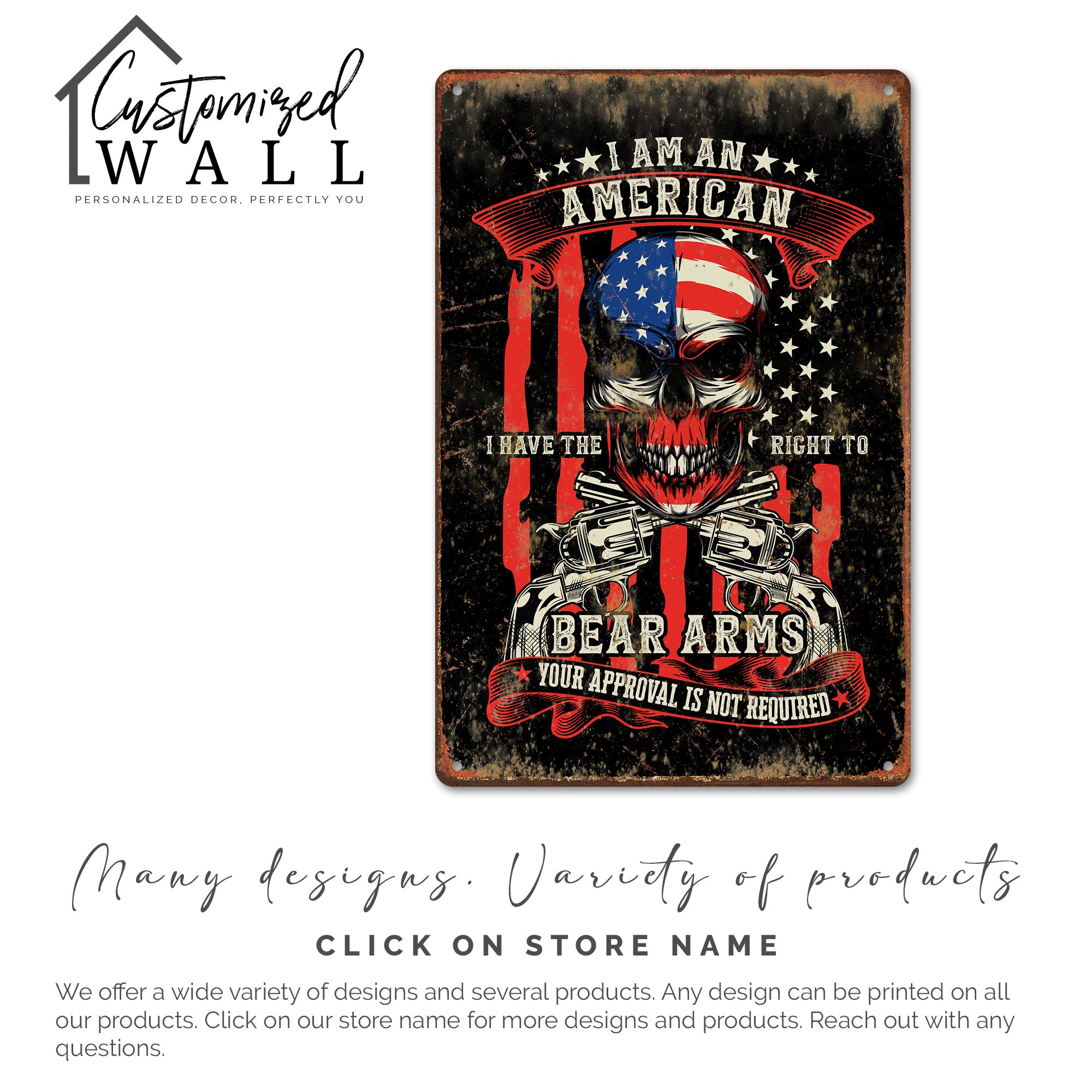 Personalized Patriotic Metal Sign with American Flag and Skull Graphic – Perfect for Gun Enthusiasts and Unique Gift Giving - Image 6