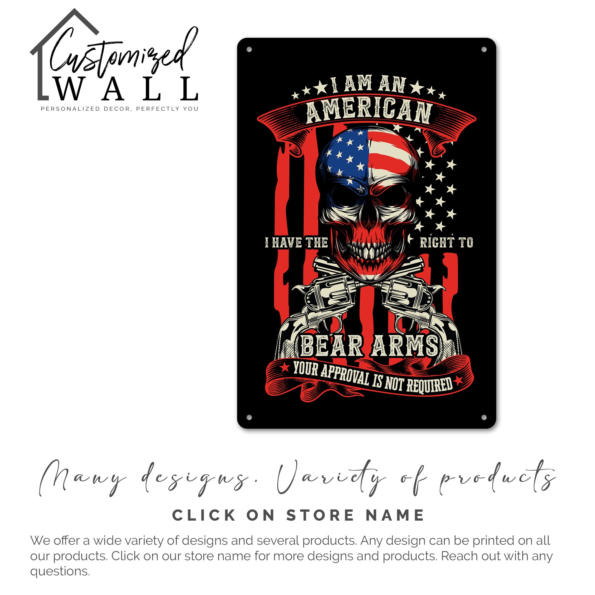 Personalized Patriotic Metal Sign with American Flag and Skull Graphic – Perfect for Gun Enthusiasts and Unique Gift Giving - Image 7