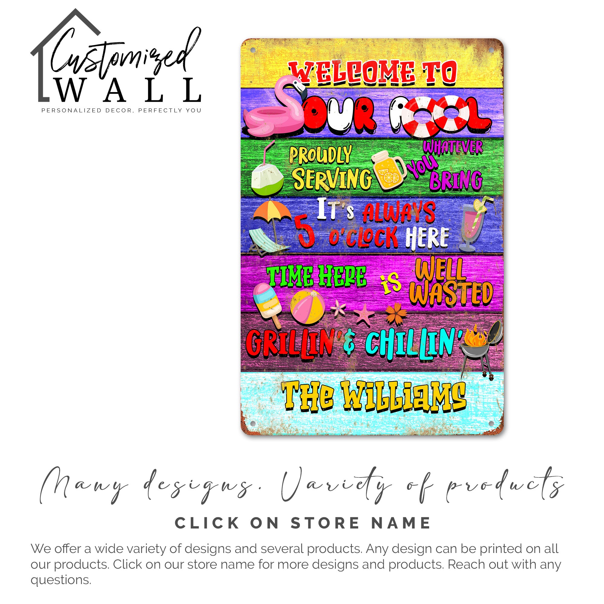 Personalized Welcome to Our Pool Metal Sign | Custom Family Name Grillin' & Chillin' Decor for Backyard & Patio Fun - Image 6