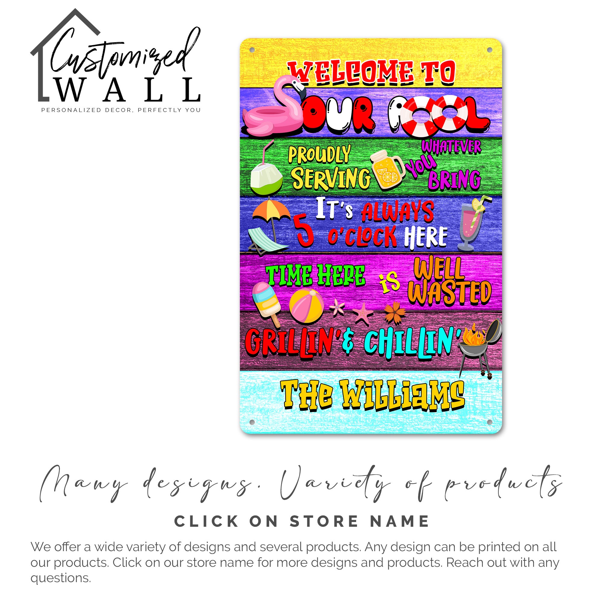 Personalized Welcome to Our Pool Metal Sign | Custom Family Name Grillin' & Chillin' Decor for Backyard & Patio Fun - Image 7