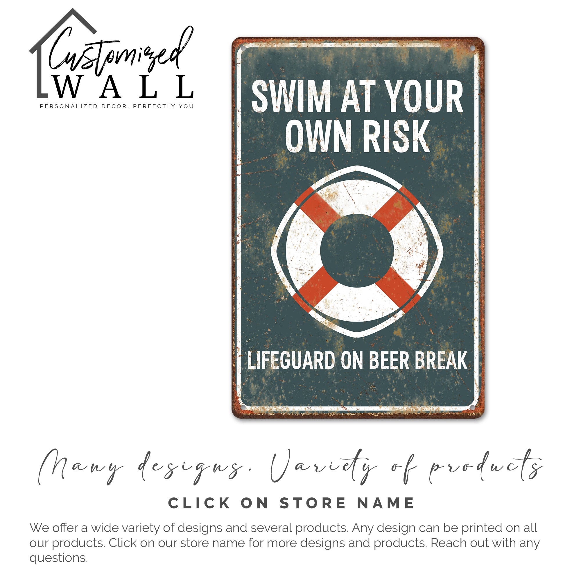 Custom Rustic Metal Pool Sign – "Swim at Your Own Risk" – Perfect Retro Decor or Gift for Beach Lovers - Image 4