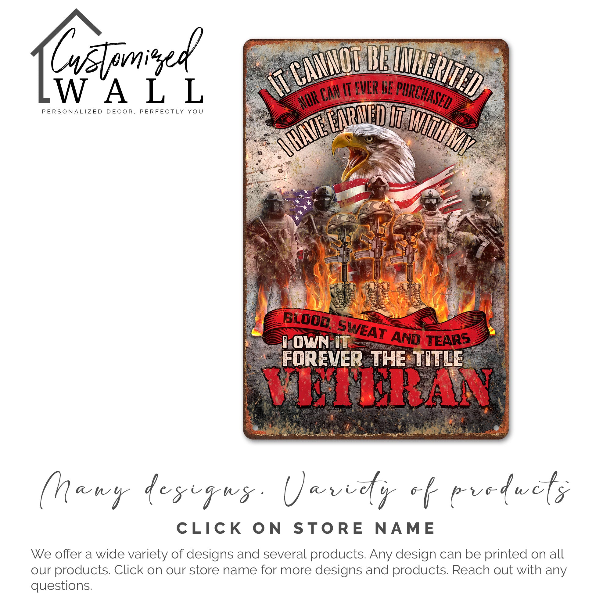 Personalized Veteran Metal Sign – Customizable Wall Art for Honoring Service with Eagle & Flag Design - Image 6