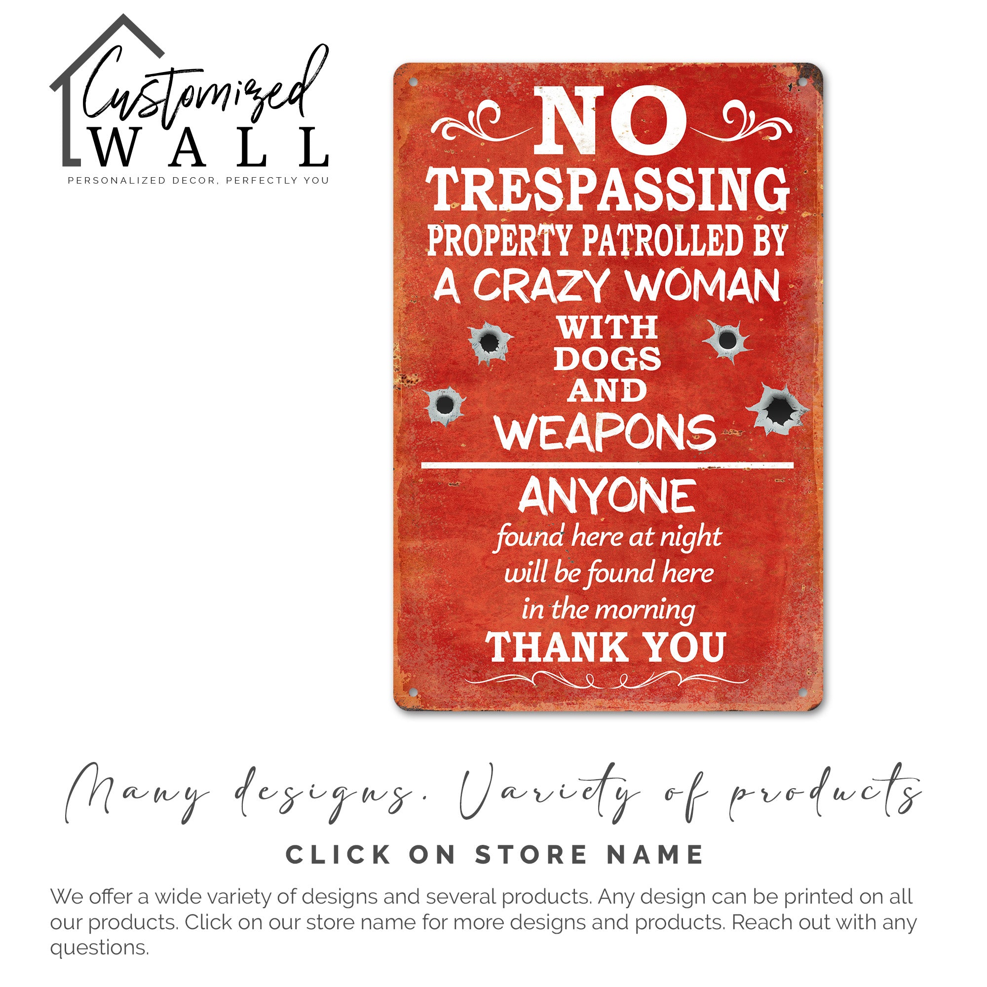 Personalized No Trespassing Metal Sign - Rustic Red Humor Decor with Customizable Text for Home and Yard - Image 4