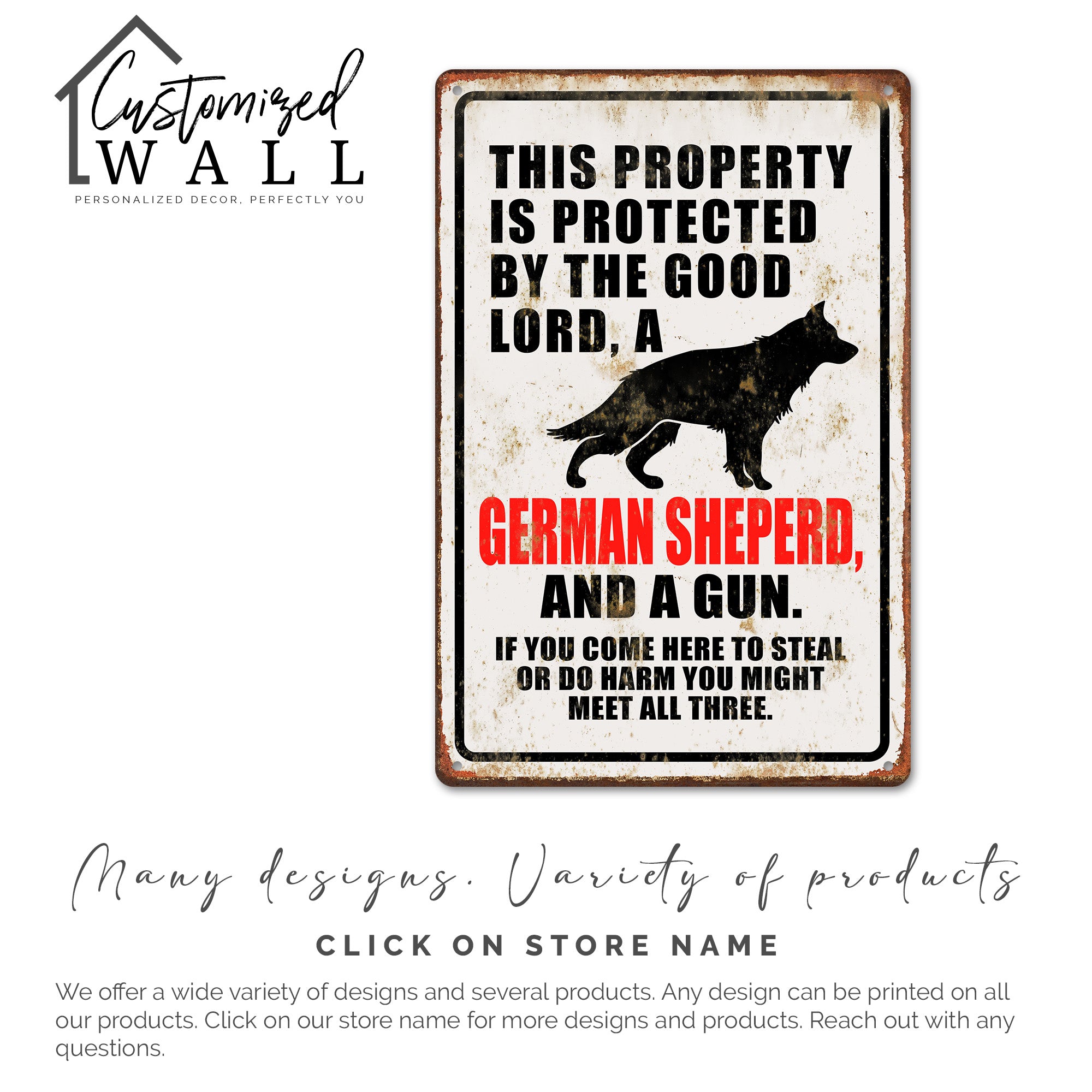 Personalized Distressed Metal Sign - Bold Vintage Design with German Shepherd Silhouette for Home & Property Protection - Image 6