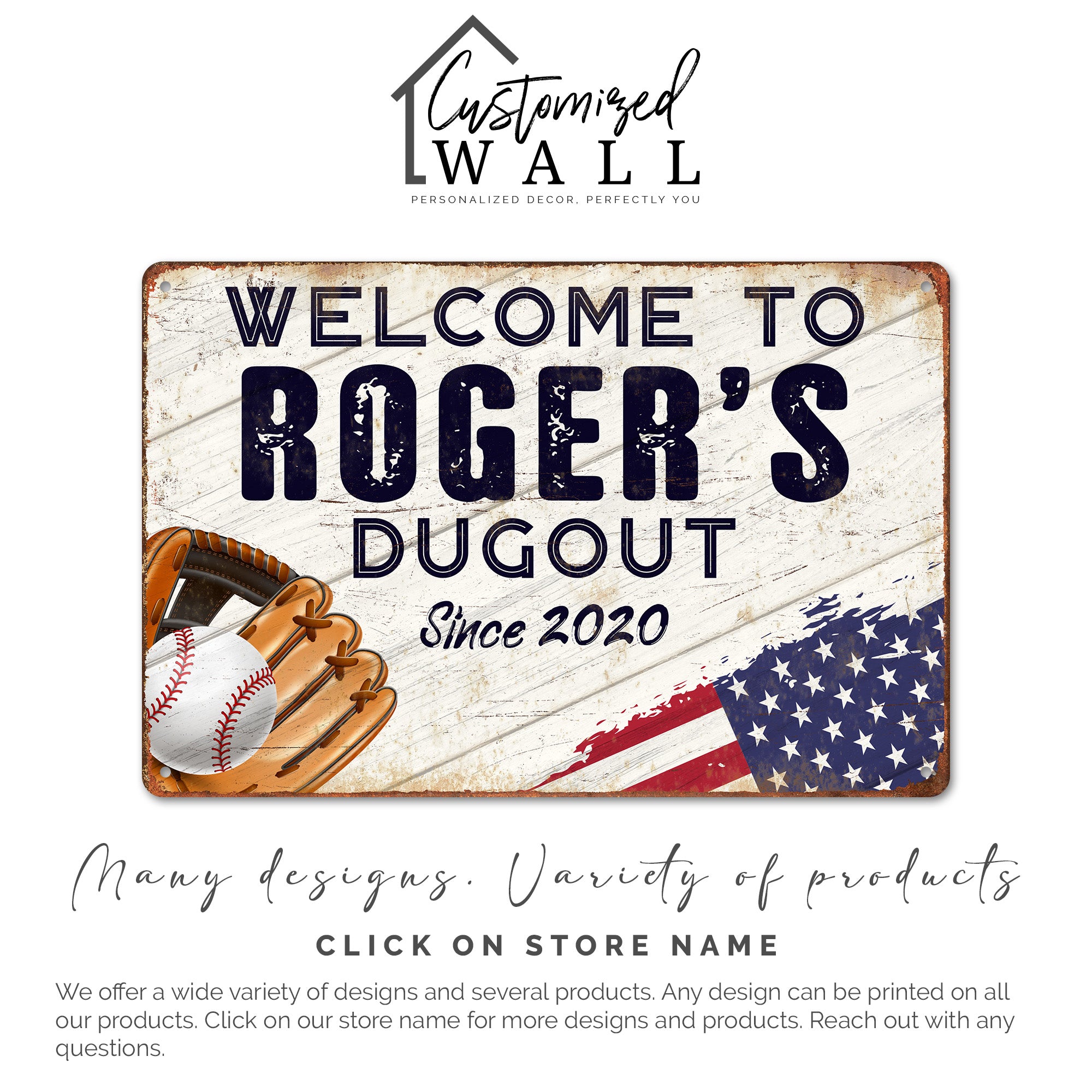 Personalized Baseball Dugout Metal Sign – Customizable Welcome Plaque with American Flag Design, Perfect for Sports Enthusiasts - Image 6