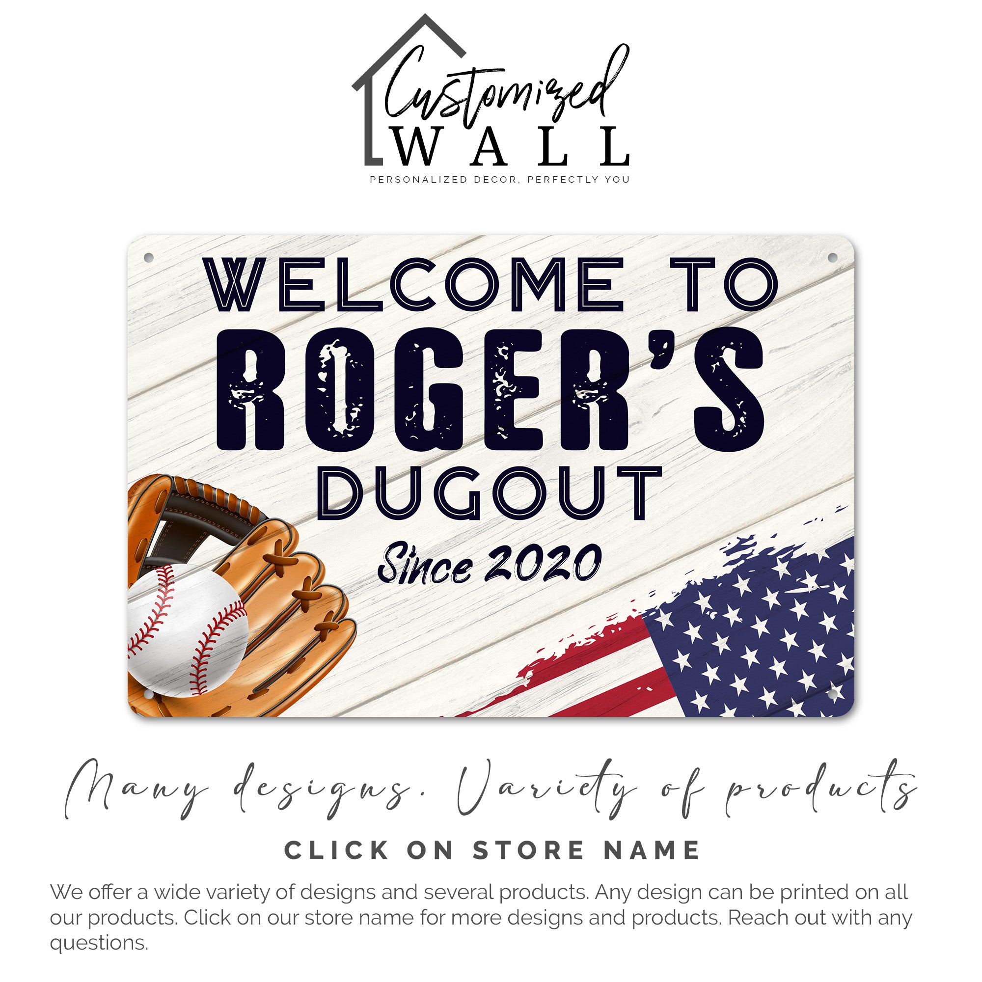 Personalized Baseball Dugout Metal Sign – Customizable Welcome Plaque with American Flag Design, Perfect for Sports Enthusiasts - Image 7