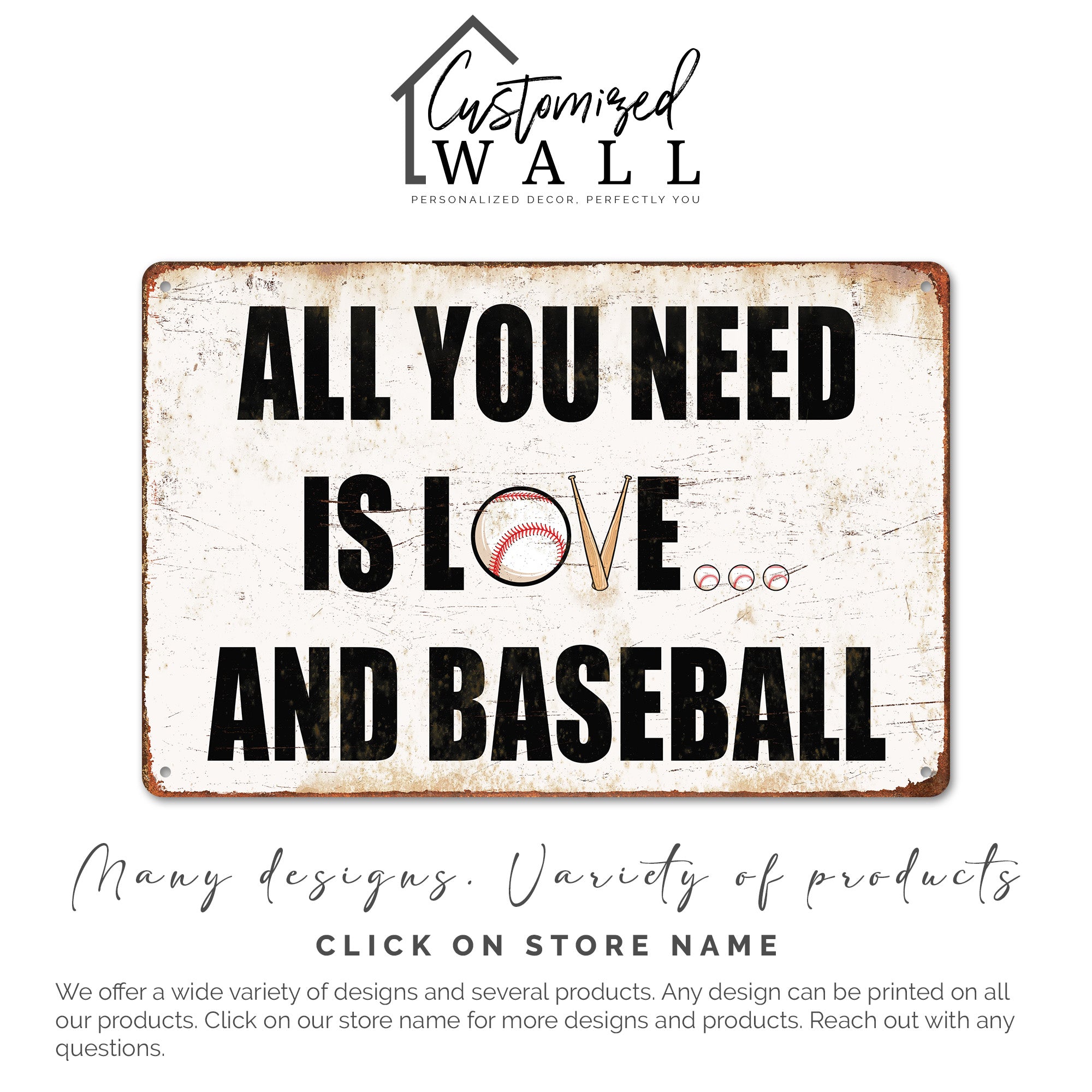 Personalized "All You Need is Love and Baseball" Rustic Metal Sign - Customizable Gift for Baseball Lovers - Image 6