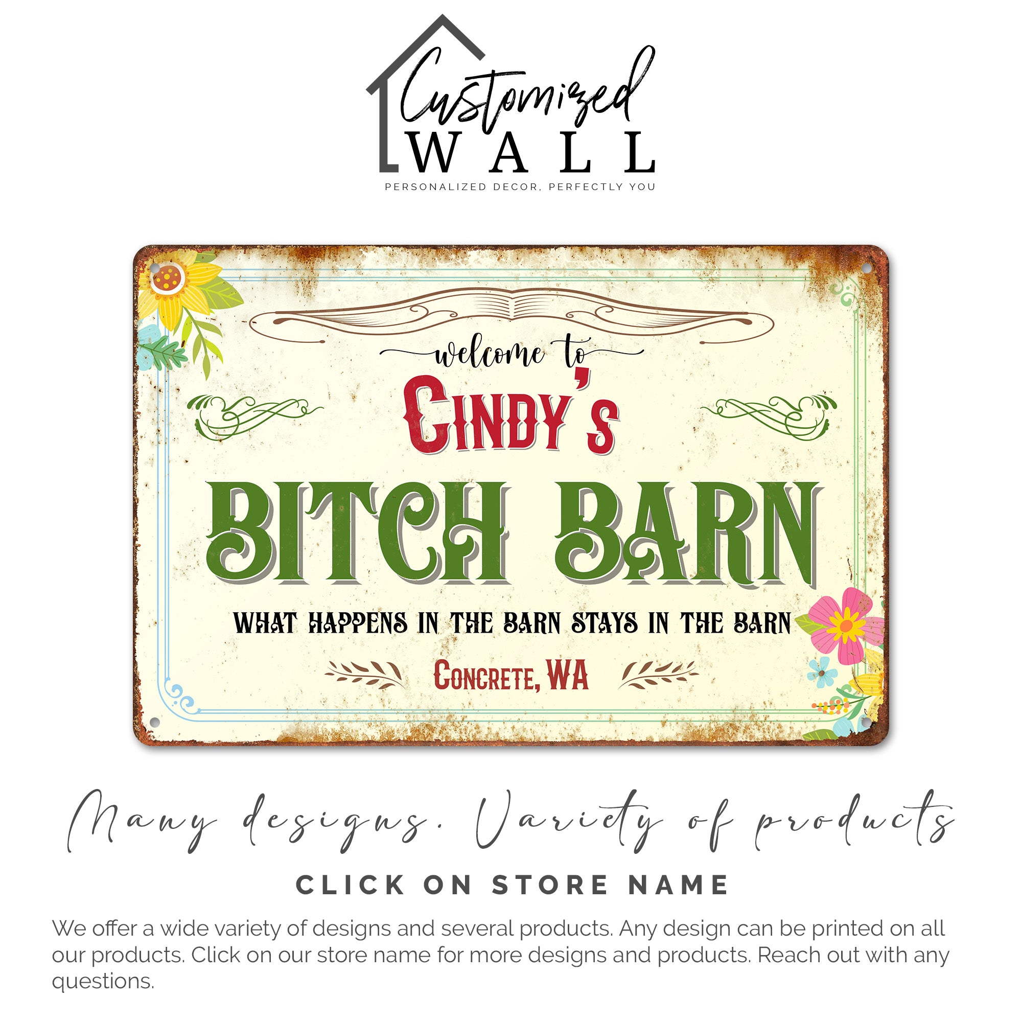 Personalized Rustic Metal Sign - Custom "Bitch Barn" Welcome Plaque for Home Décor & Gifts - Image 6