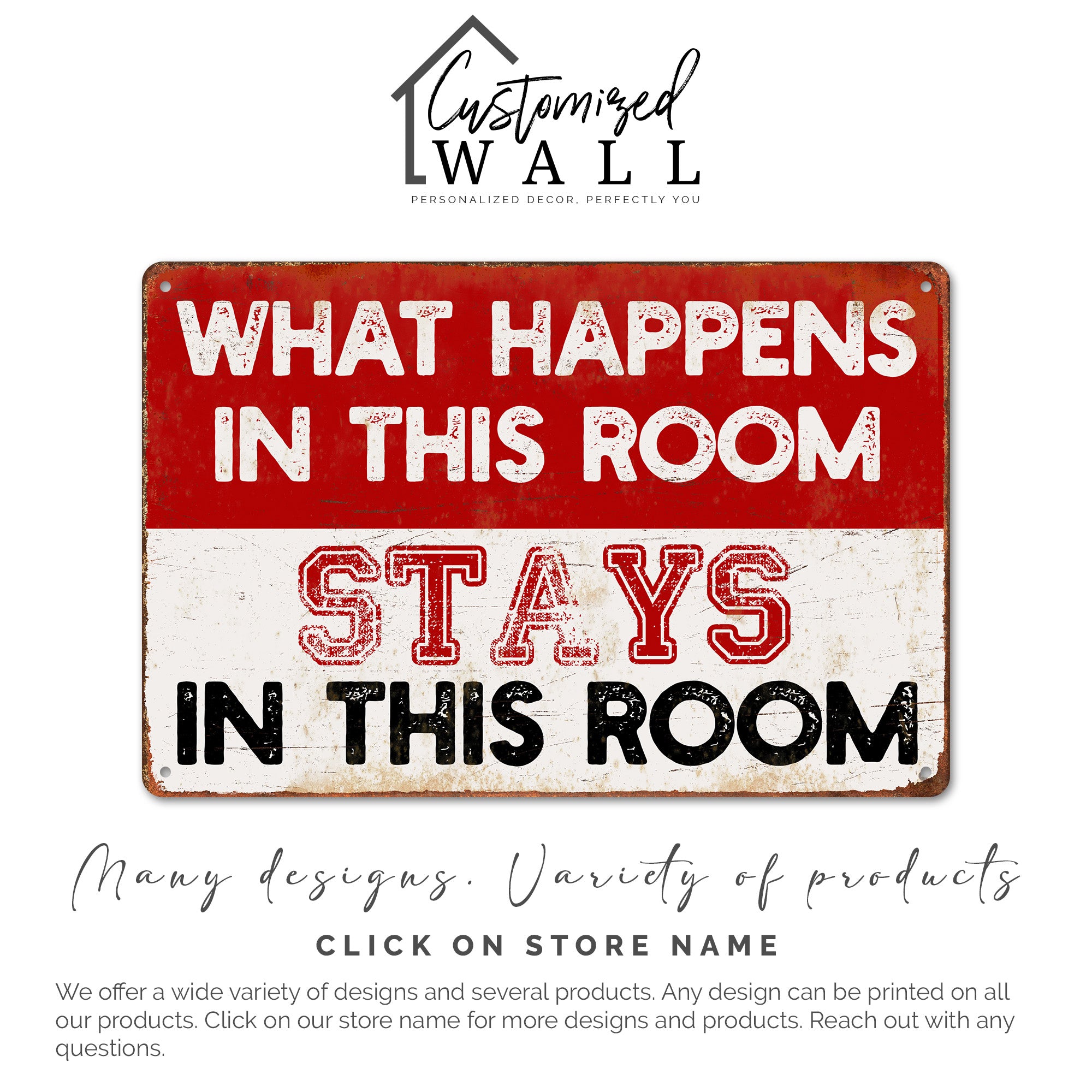 Personalized "What Happens in This Room" Retro Metal Sign - Customizable Handmade Gift for Home Décor - Image 6