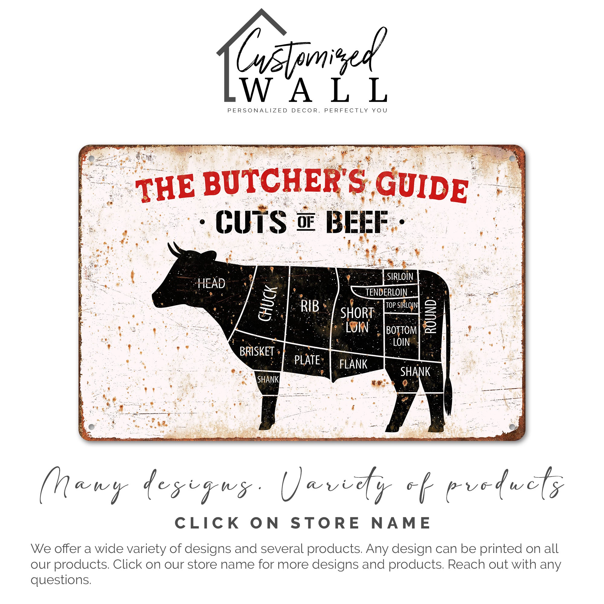 Personalized Metal Butcher's Guide Sign - Rustic Cuts of Beef Chart for Kitchen & BBQ Lovers - Image 6